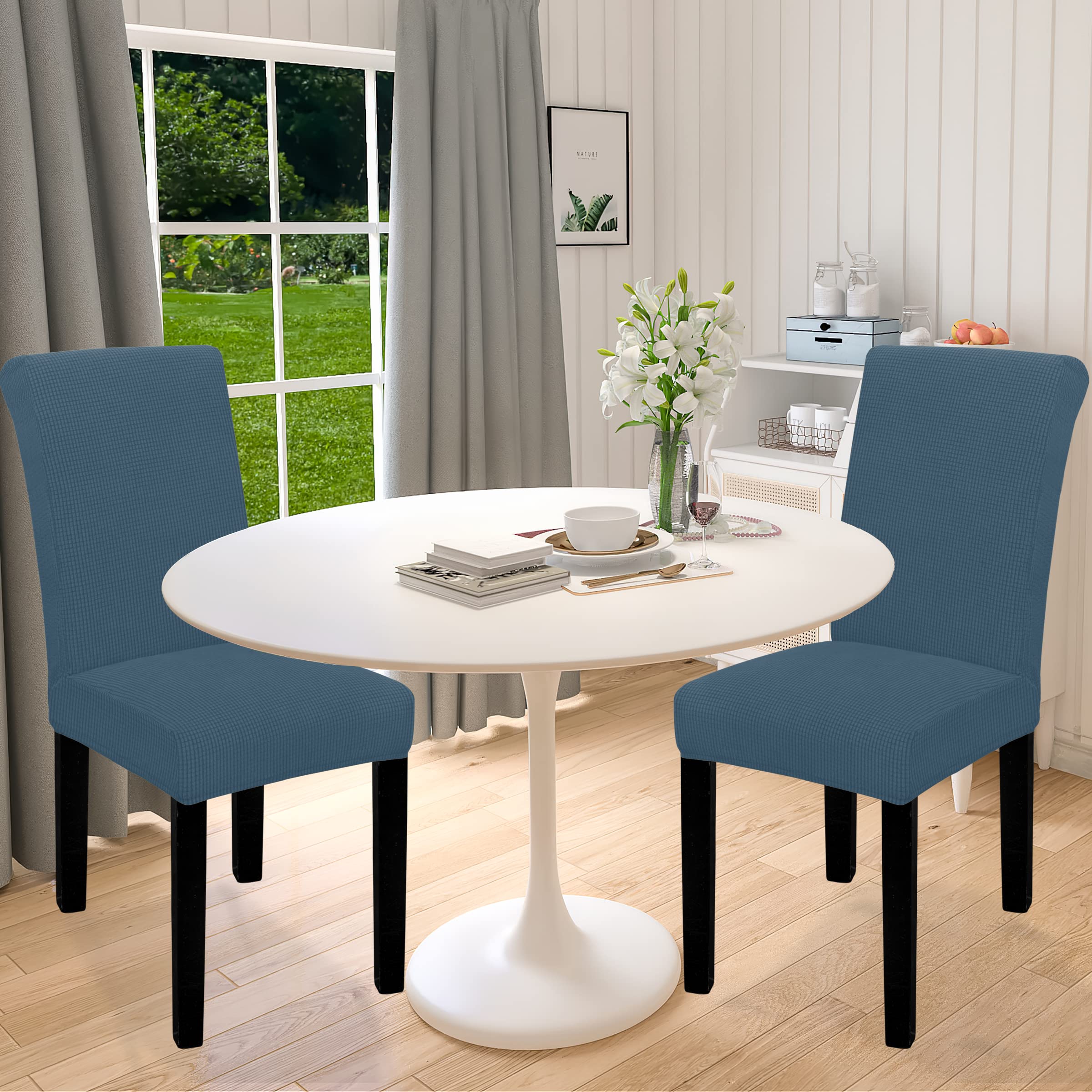 Easy-Going 100% Waterproof Dining Room Chair Cover Set Of 2, Stretch Jacquard Parson Chair Slipcover Removable Washable Chair Protector For Home, Restaurant, Banquet (Xlarge, Black)