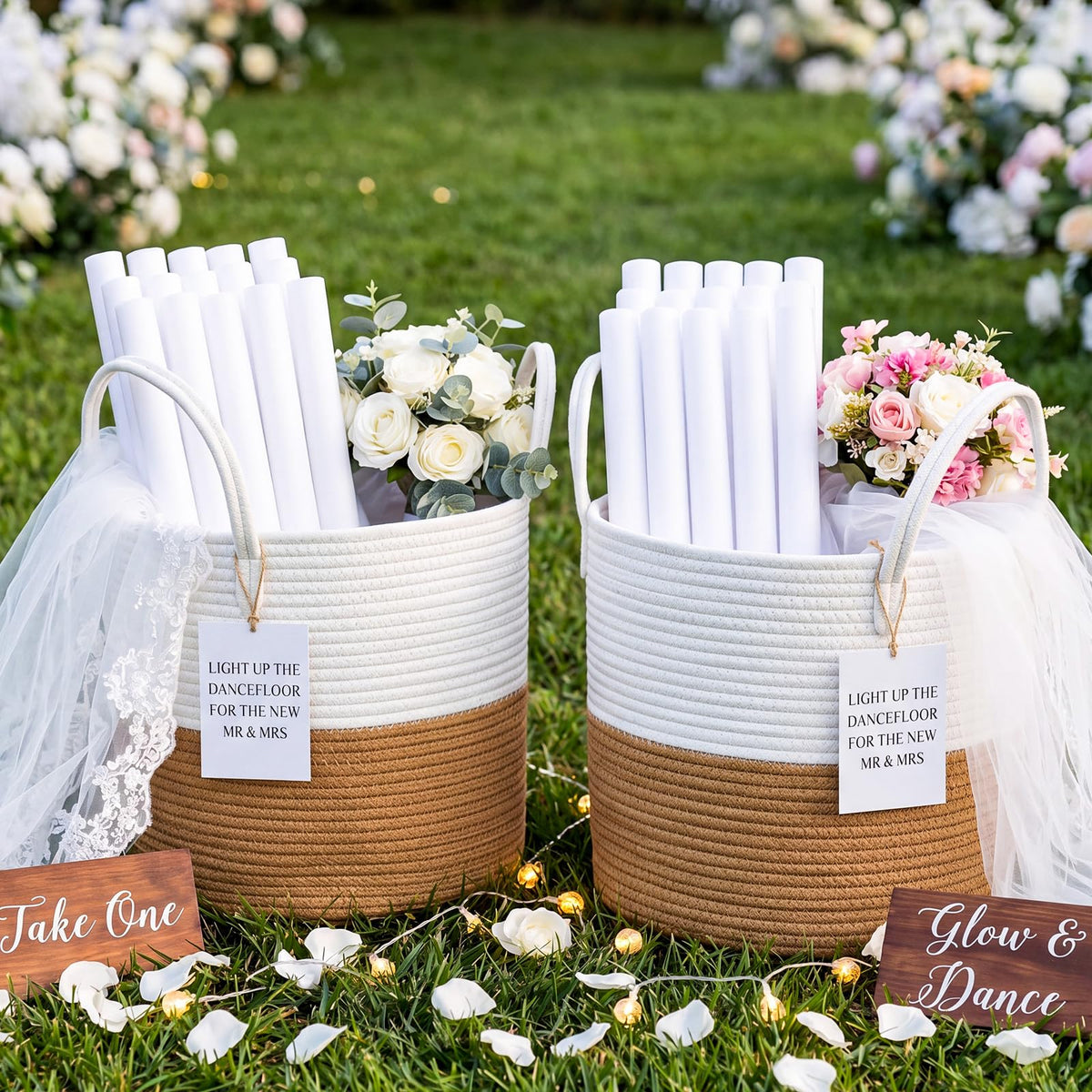 Yungyan 2pcs Wedding Baskets with Handles 12 Inch Woven White Baskets