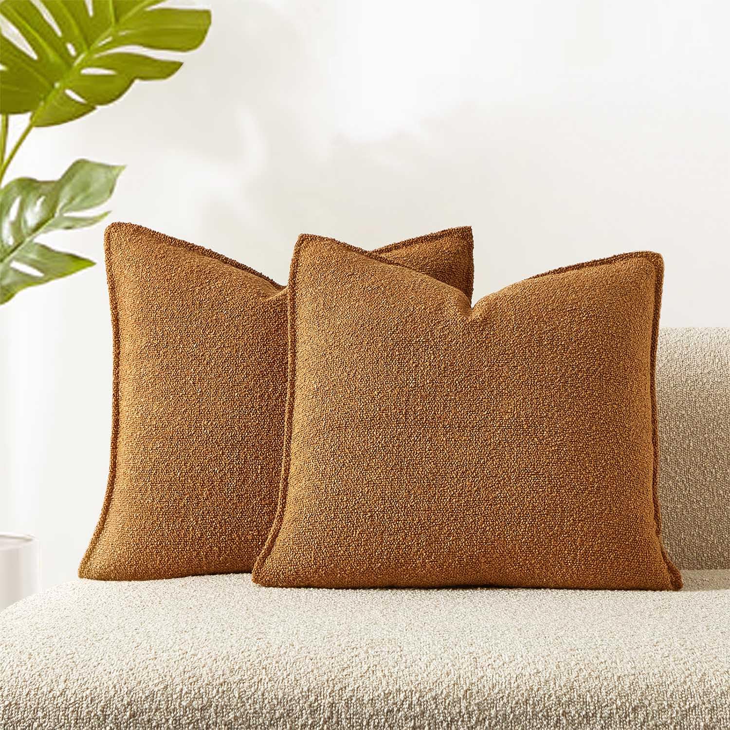 Juspurbet Mustard Yellow Boucle Throw Pillow Covers 24X24 Inch Set Of 2 For Couch Bedroom Sofa Living Room Decorative Soft Thick
