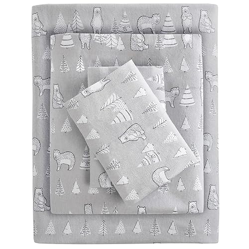 Sleep Philosophy True North Cozy Flannel Warm 100% Cotton Sheet - Novelty Print Animals Stars Cute Ultra Soft Cold Weather Beddi