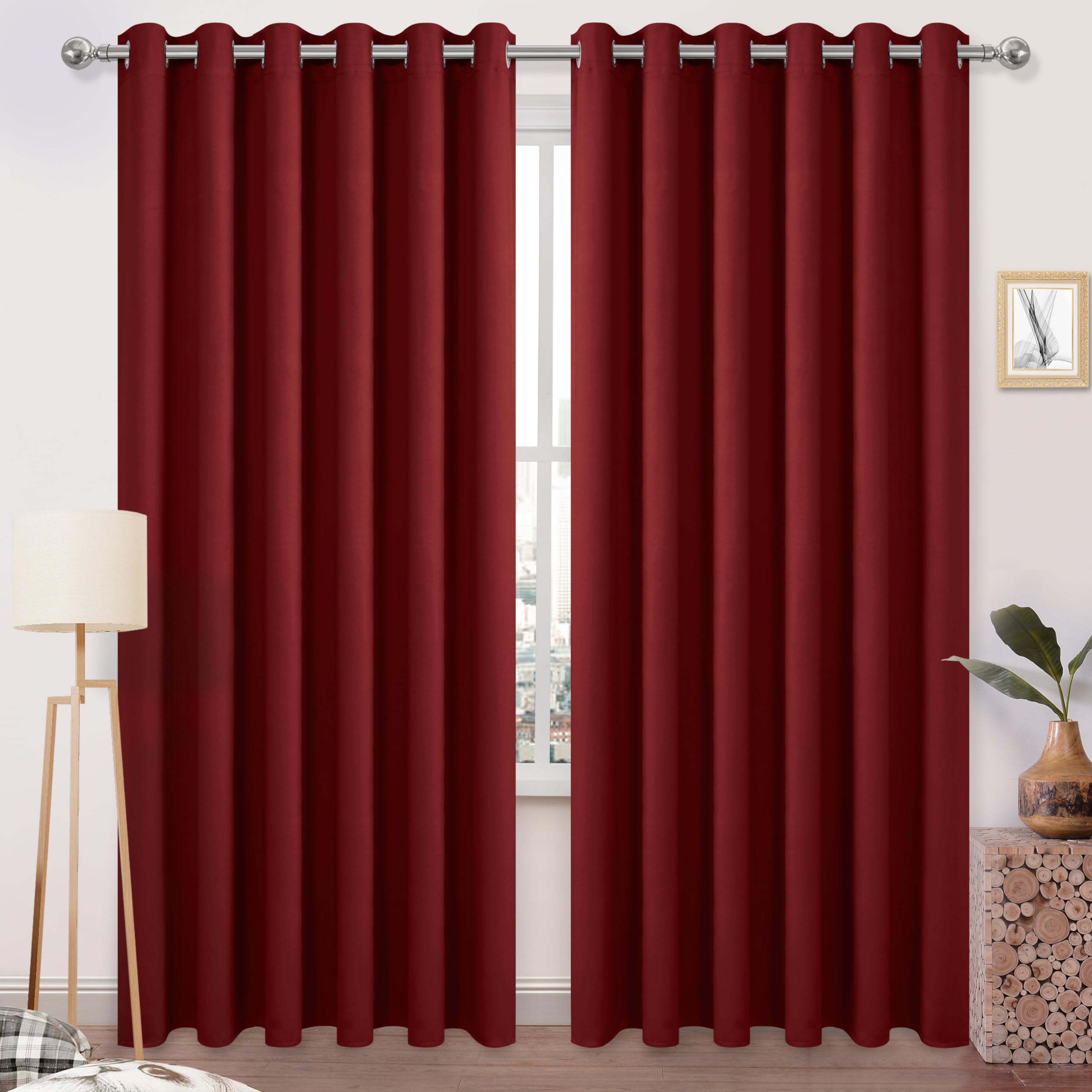 Dwcn Christmast Curtains 84 Inches Long, Blackout Curtains For Bedroom, Solid Grommet Living Room Curtains Extra Wide Curtains -