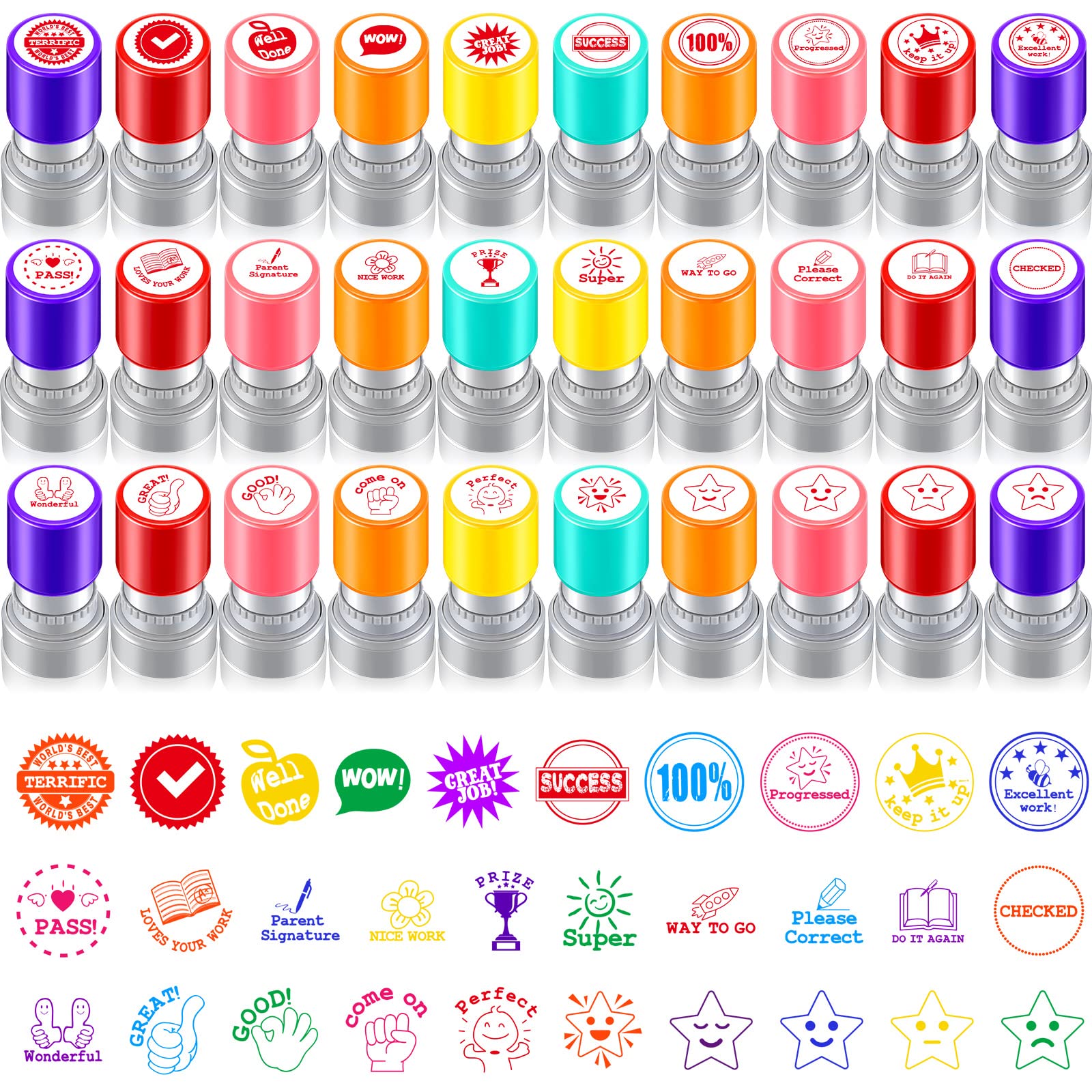 Yexiya 30 Pcs Self-inking Teacher Stamps Set, Motivational, Funny and Grading Stamps for Homework, Classroom Encouragement, Teac