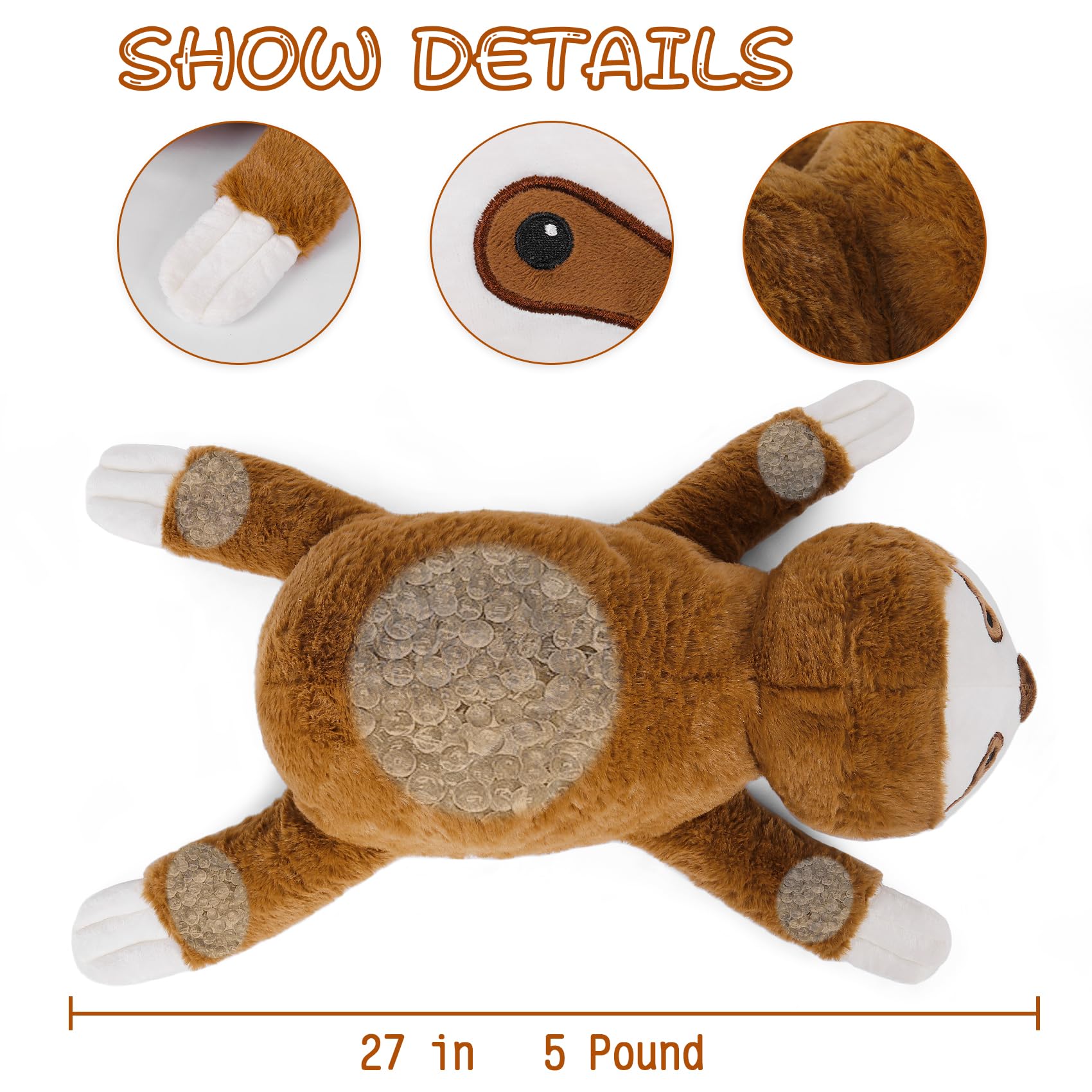 Jellymallow 5 Lbs, 27 Inches Sloth Weighted Stuffed Animals, Cuddly Weighted Sloth Plush Pillow Giant Plushie Ideal Gift For Adu