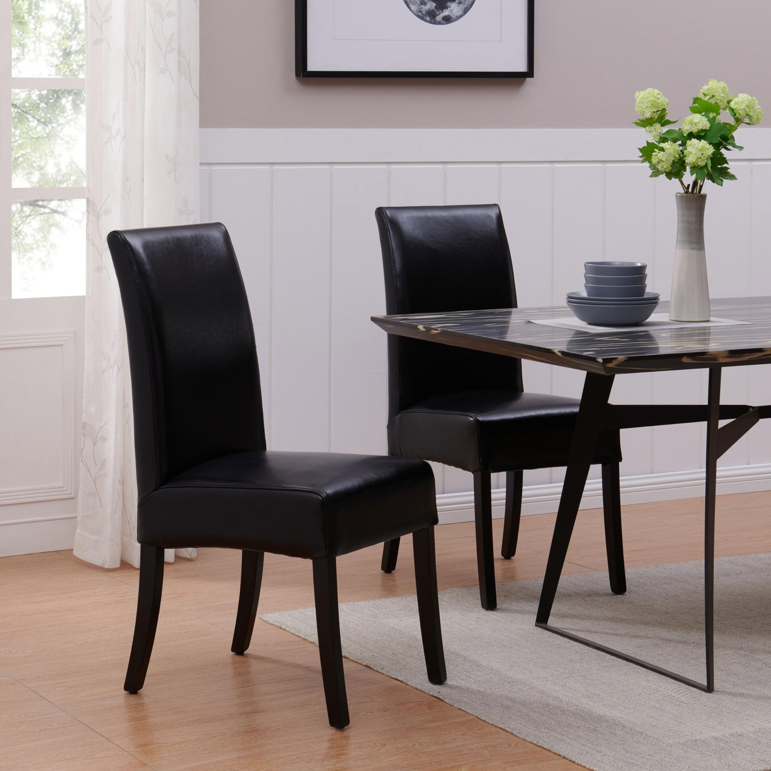 New Pacific Direct Valencia Bicast Leather, Set Of 2 Dining Chairs, Black