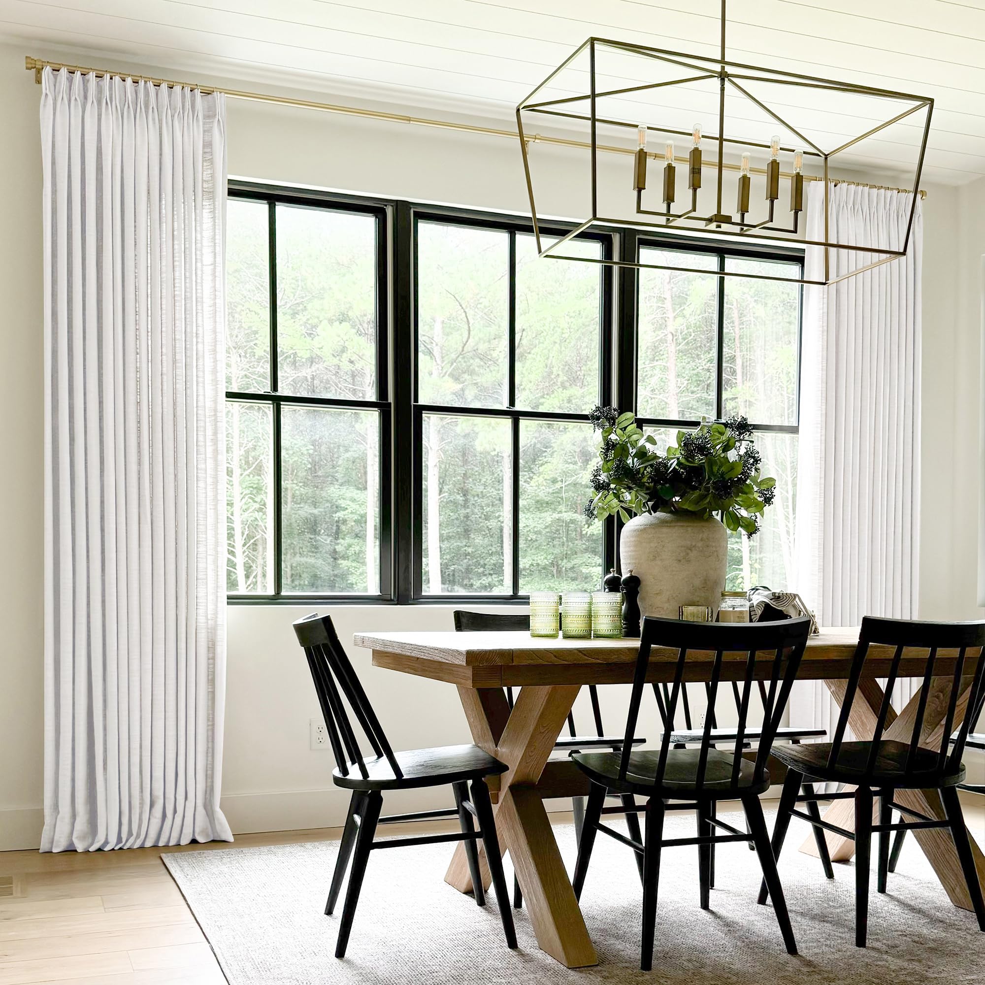 Twopages Snow White Linen Pinch Pleat Curtain For Living Room, Window Treatment Curtain Panel Double Layer Light Filtering Room