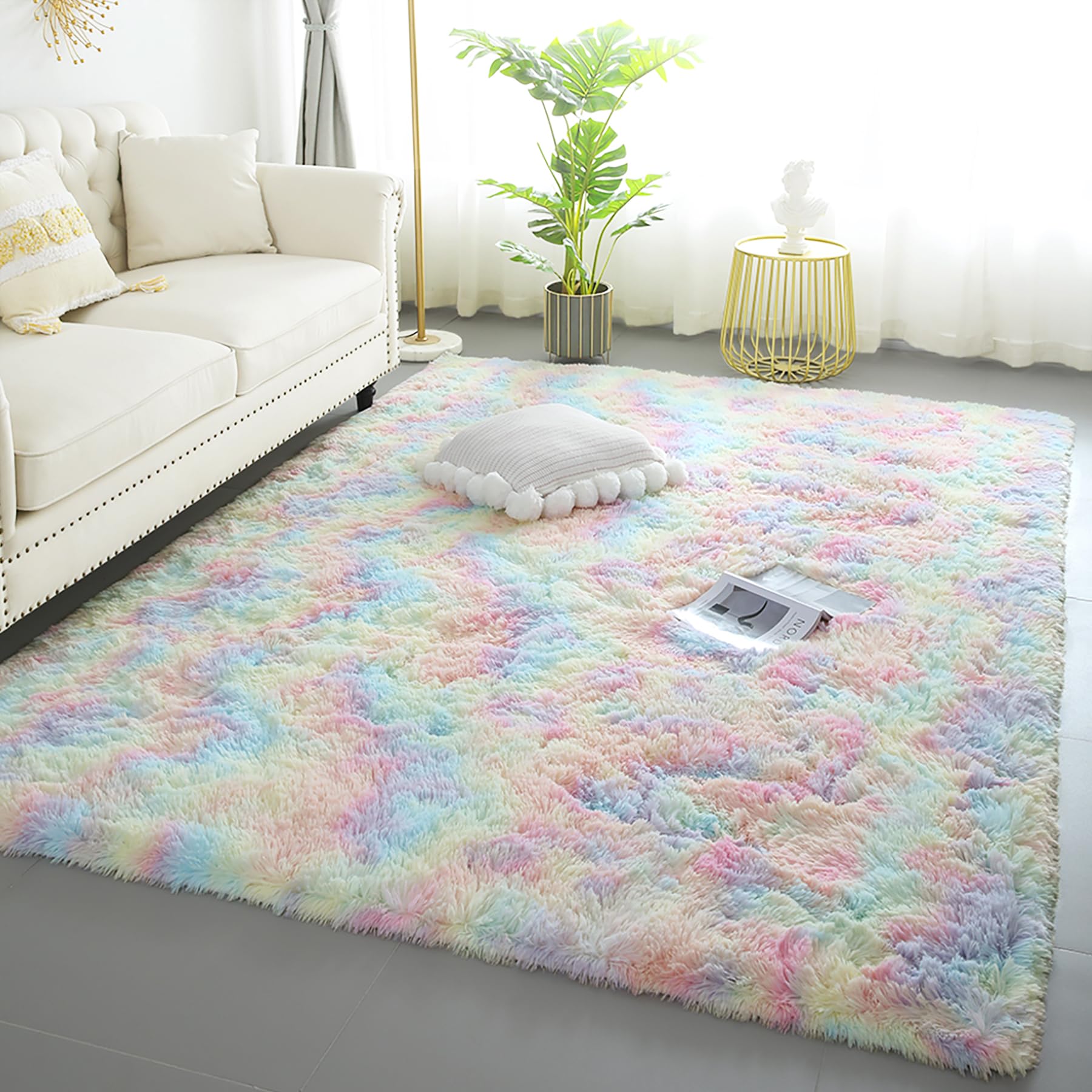 KCHOWUA Unicorn Fluffy Shag Cute Area Rugs for Girls Bedroom,6x9 Machine Washable Non Slip Fuzzy Plush Shaggy Pastel Large Rug f