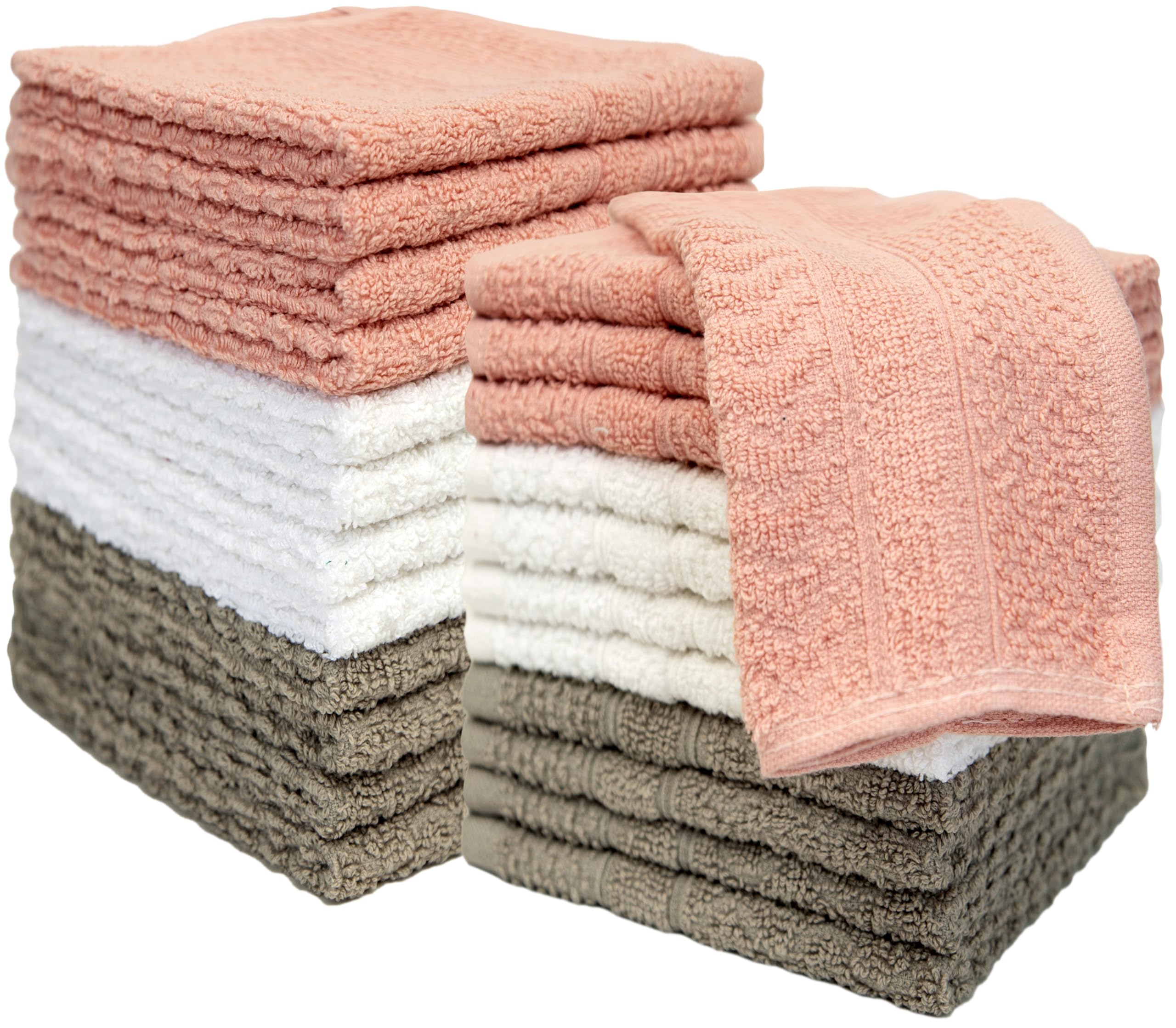 Ph Pleasant Home Diamond Wash Cloths Set - 12 Pack (12” X 12”) – 509 Gsm - 100% Ring Spun Cotton Wash Cloth - Super Soft And Highly Absorbent Face Towels (Blush, White & Tan)