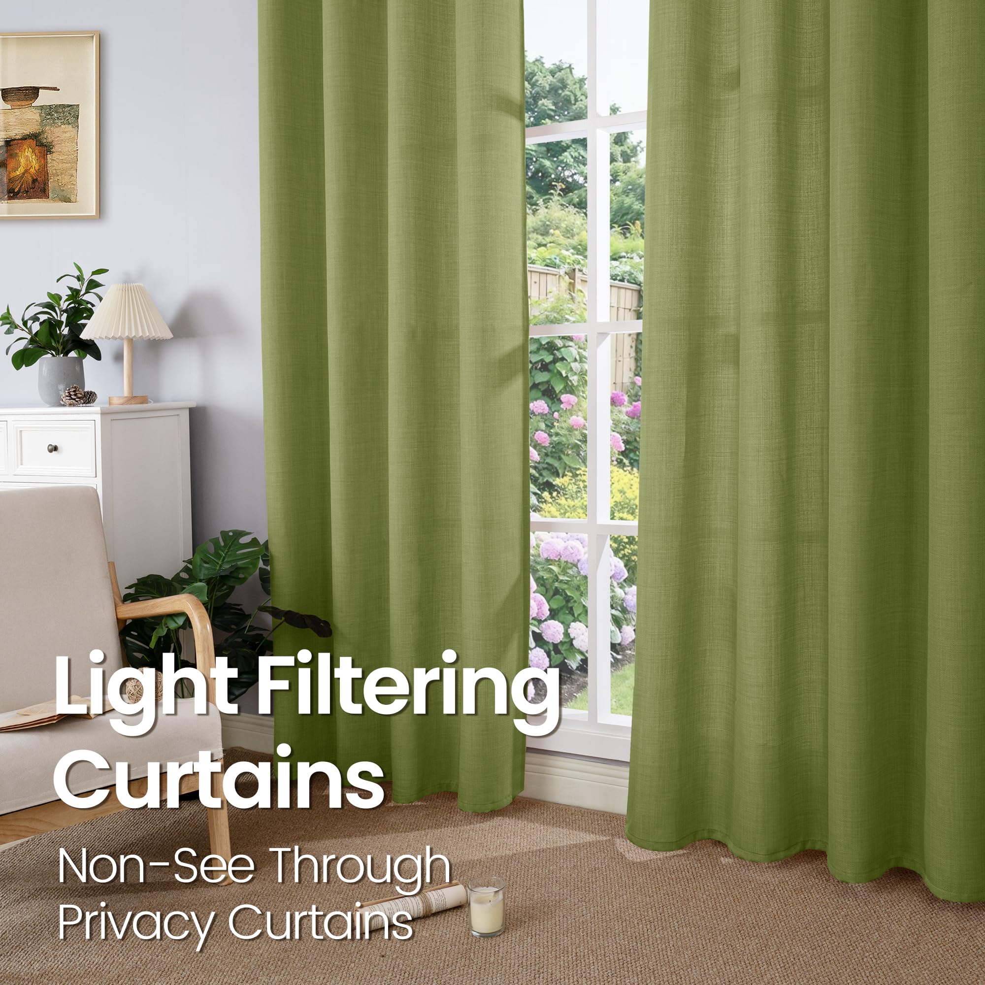 Bgment Curtains 63 Inch Length 2 Panels Set For Bedroom, Grommet Thick Linen Look Burlap Textured Light Filtering Privacy Window Drapes For Farmhouse Living Room, 52 X 63 Inch, Olive Green