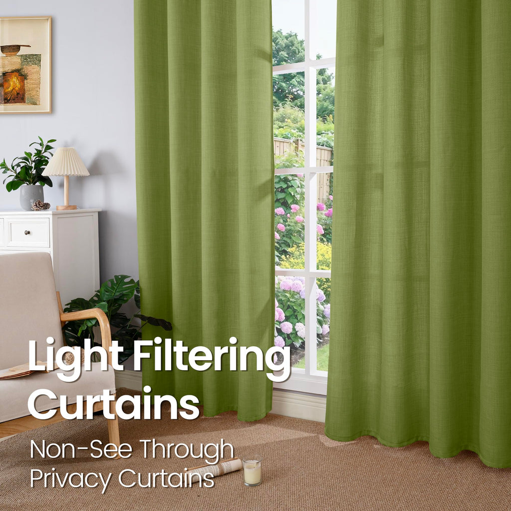Bgment Curtains 63 Inch Length 2 Panels Set For Bedroom, Grommet Thick Linen Look Burlap Textured Light Filtering Privacy Window Drapes For Farmhouse Living Room, 42 X 63 Inch, Olive Green