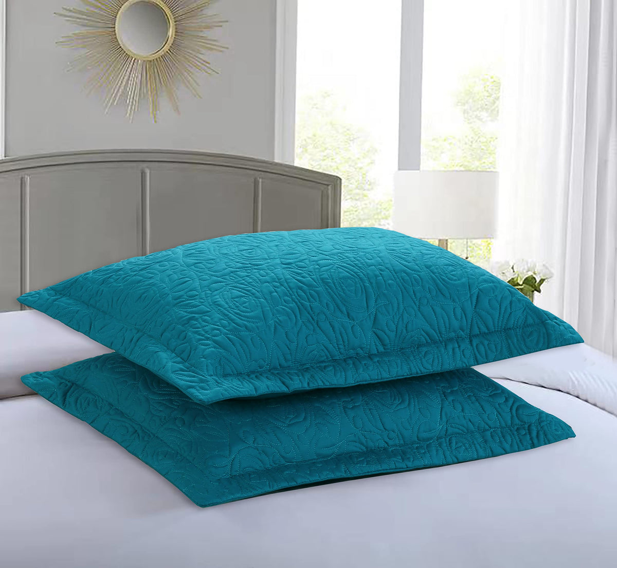 Marcielo 2 Pieces Microfiber Quilted Pillow Shams Soft Pillow Covers With Envelope Closure Standard Size(Dark Teal)