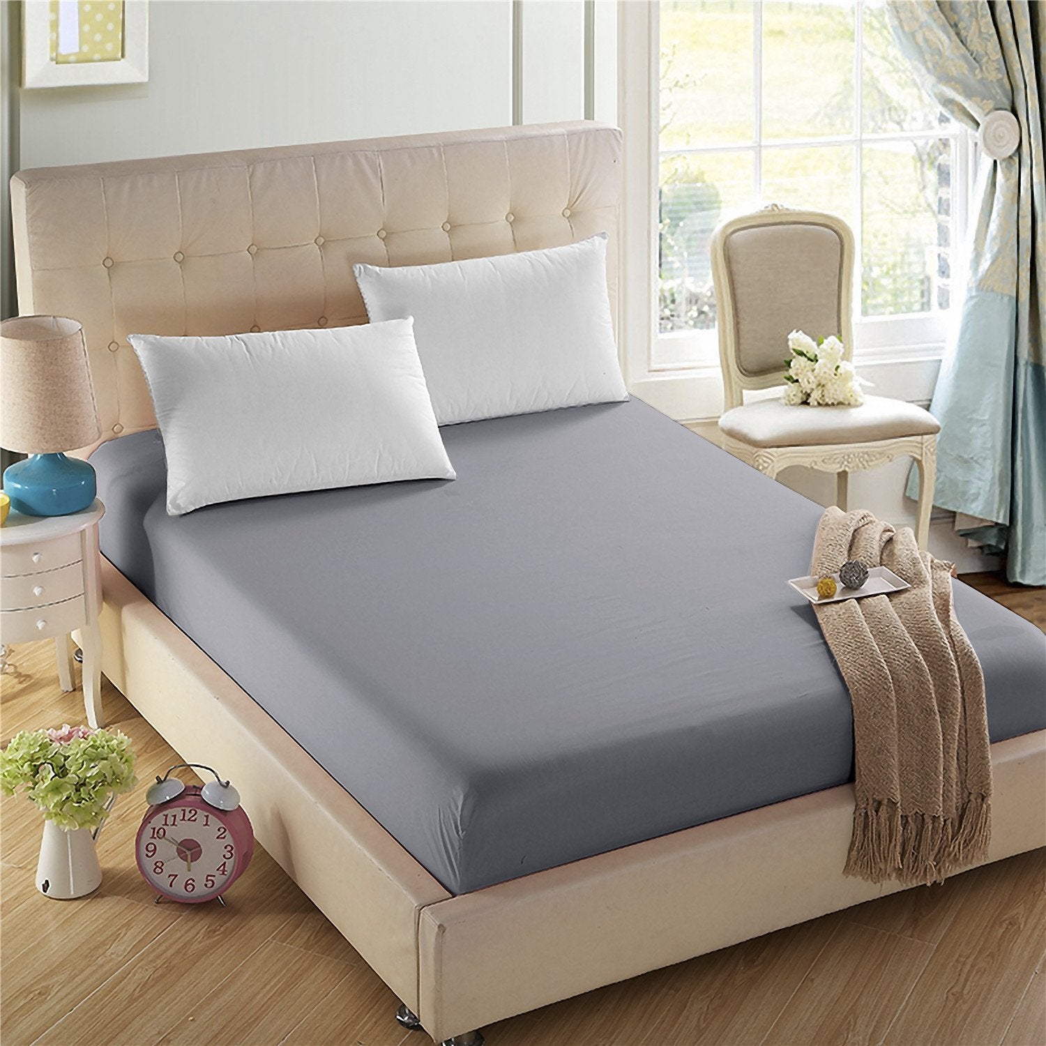 4U'Life Single Fitted Sheet, Prime 1800 Series, Ultra Soft & Comfortable, Double Brushed Microfiber (Gray, King)