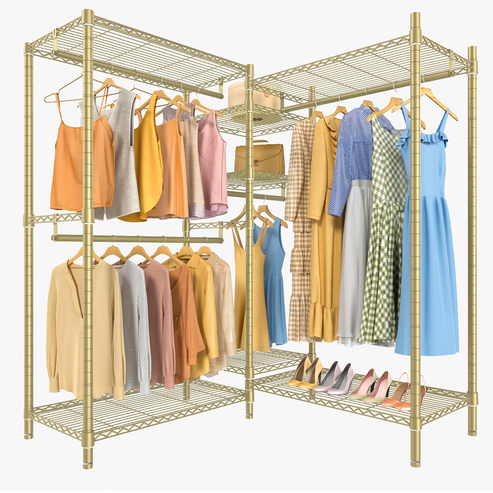 VIPEK L6 L Shaped Clothes Rack Heavy Duty Clothing Rack for Corner, 5-Tier Wire Garment Rack Metal Freestanding Closet with Adju