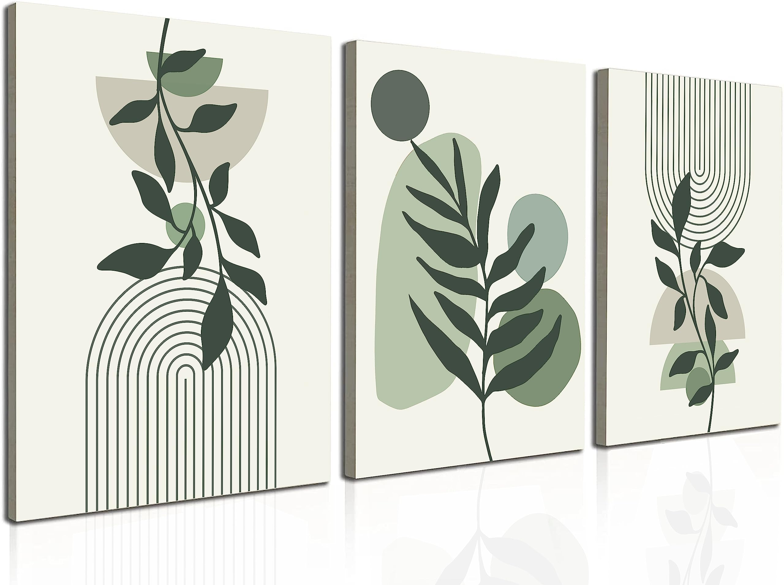 Induslyfe Large Framed Boho Canvas Wall Art Set of 3, Mid Century Modern room Decor, Minimalist Geometric Abstract Boho Bathroom