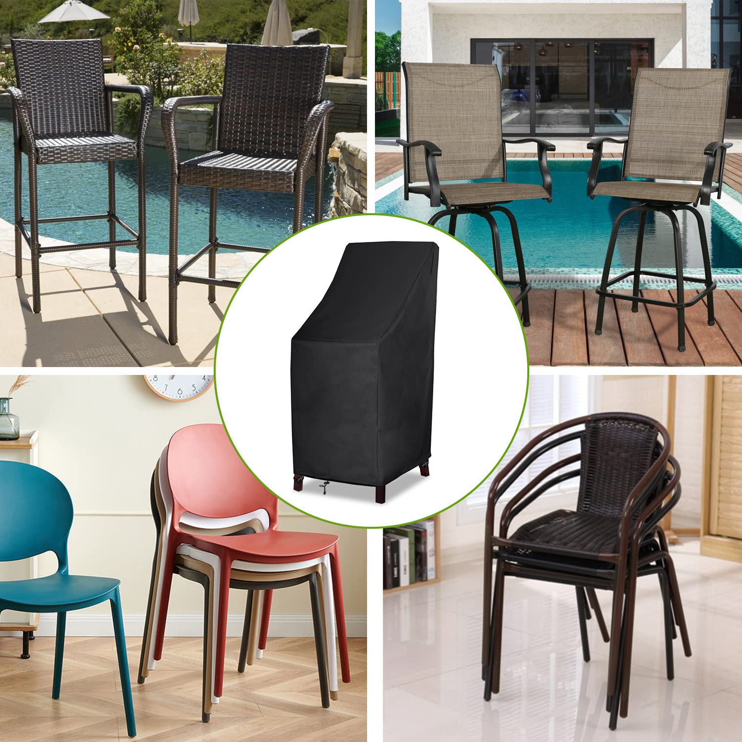 Mavincher Patio Chair Covers, High Back Outdoor Chair Covers Waterproof, 600D Heavy Duty Lawn Outside Barstool Chair Covers,Fits