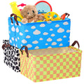 Yoojahow 3 Pack Canvas Storage Baskets with Handles for Kids Cartoon Toy