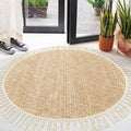 Collive Hand Woven Round Area Rug Soft Cotton Machine Washable Carpet 4ft Farmhouse Rugs with Tassels, Tan/Cream Circle Rugs for