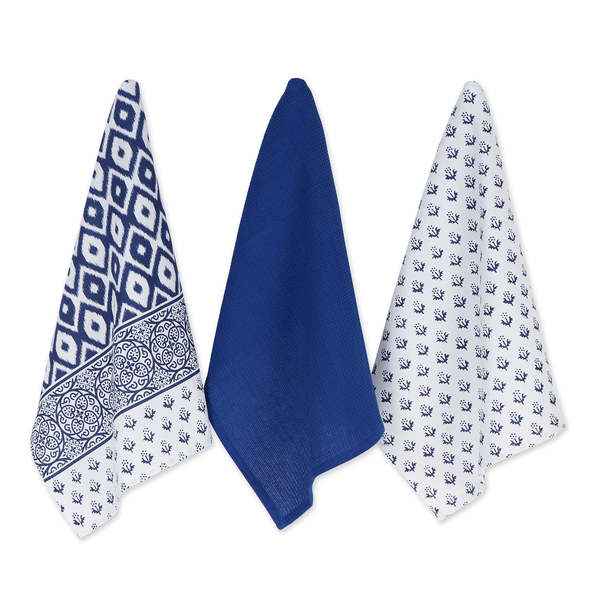 DII Tunisia Blue Market Tabletop and Kitchen Collection, Dishtowel Set, 18x28, Tunisian Prints, 3 Piece