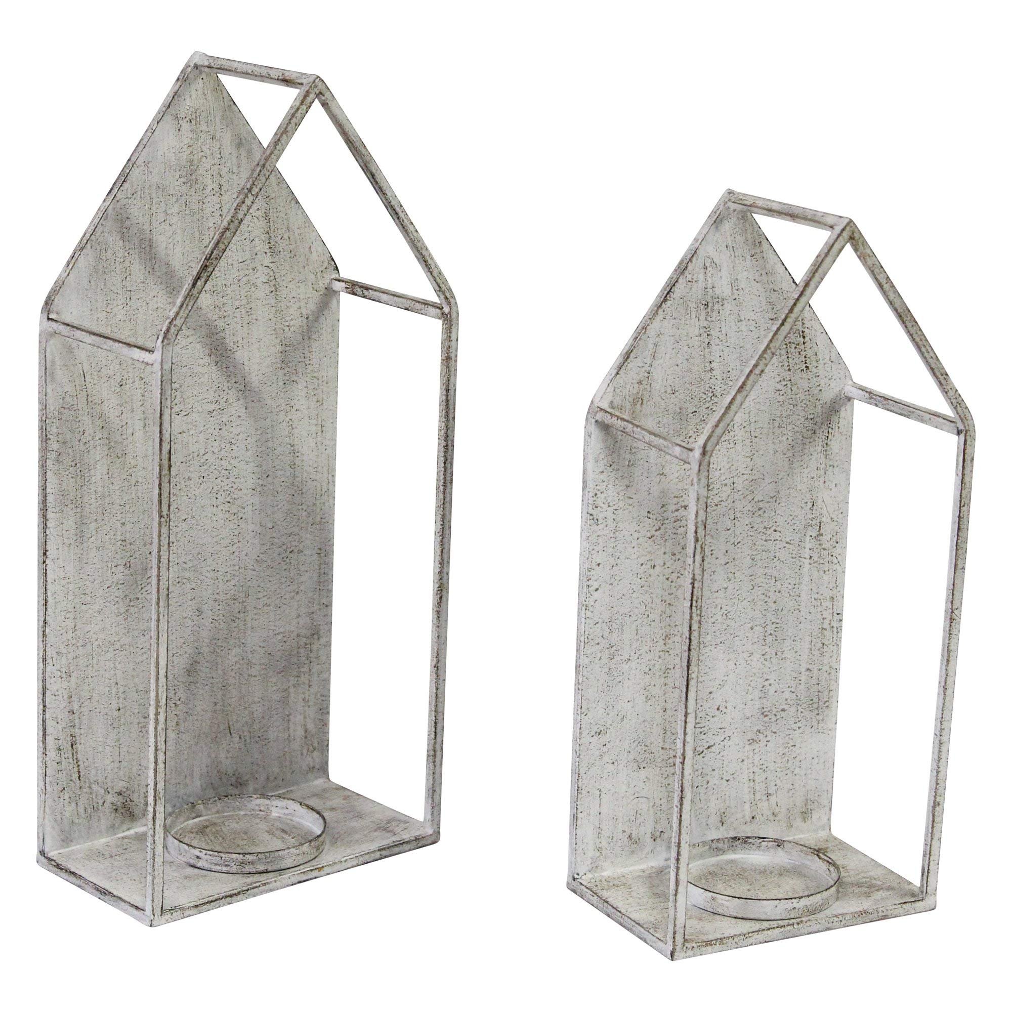 HomeRoots 100% Metal 7.1' X 3.94' X 15.75' Distressed White Metal House Candleholder - Case of 2