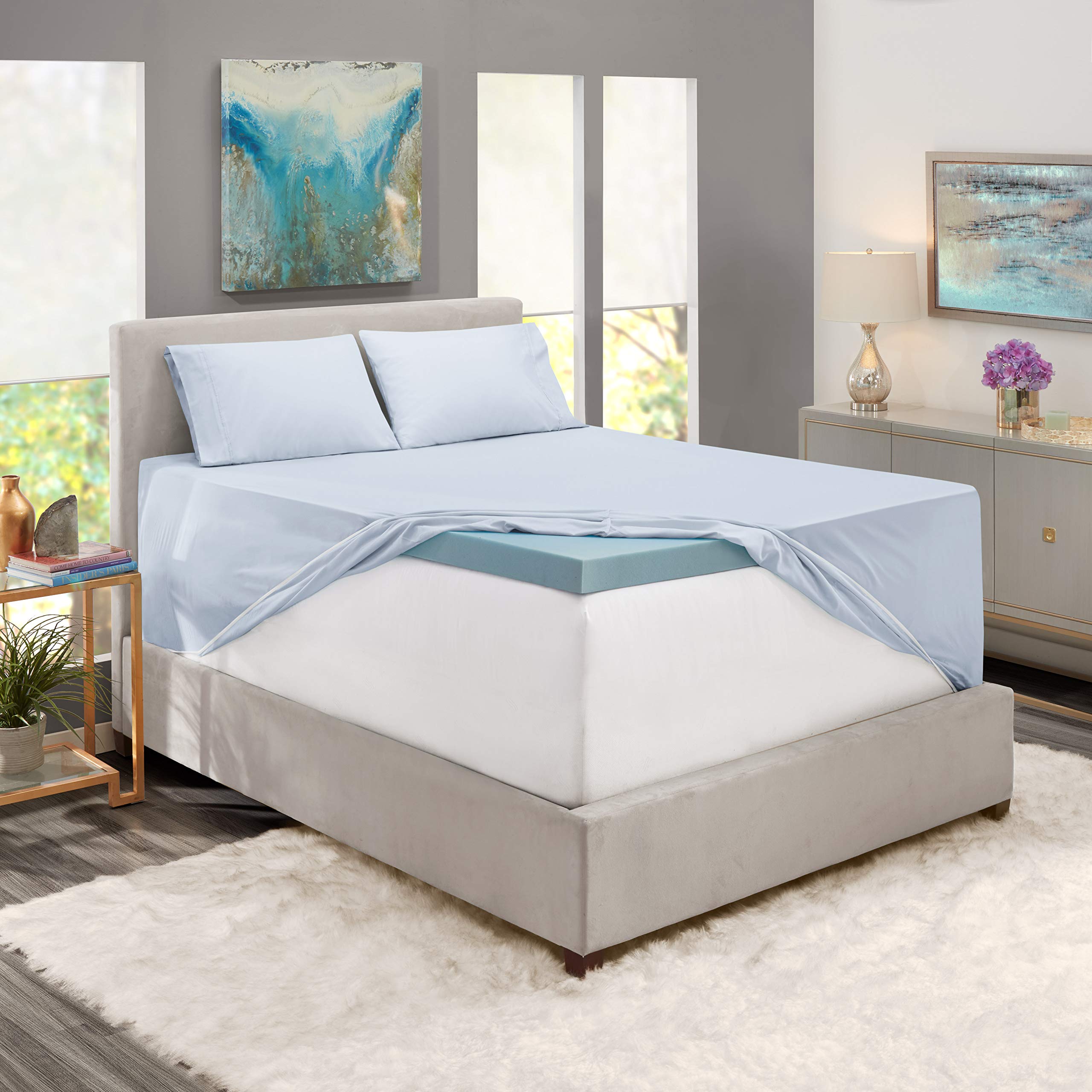 Nestl Extra Deep Pocket Sheets - Fits Mattress 18-24 Inches Deep, Extra Deep Pocket Queen Sheets Sets, 4 Piece Queen Size Sheets, Queen Sheets Deep Pocket, Ice Blue Queen