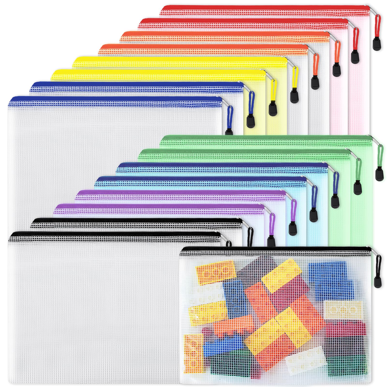 Eoout 16Pcs Mesh Zipper Pouch, Puzzles, Board Game Storage Bags For Organizing, Waterproof Zip File Bags, Letter Size, A4 Size,