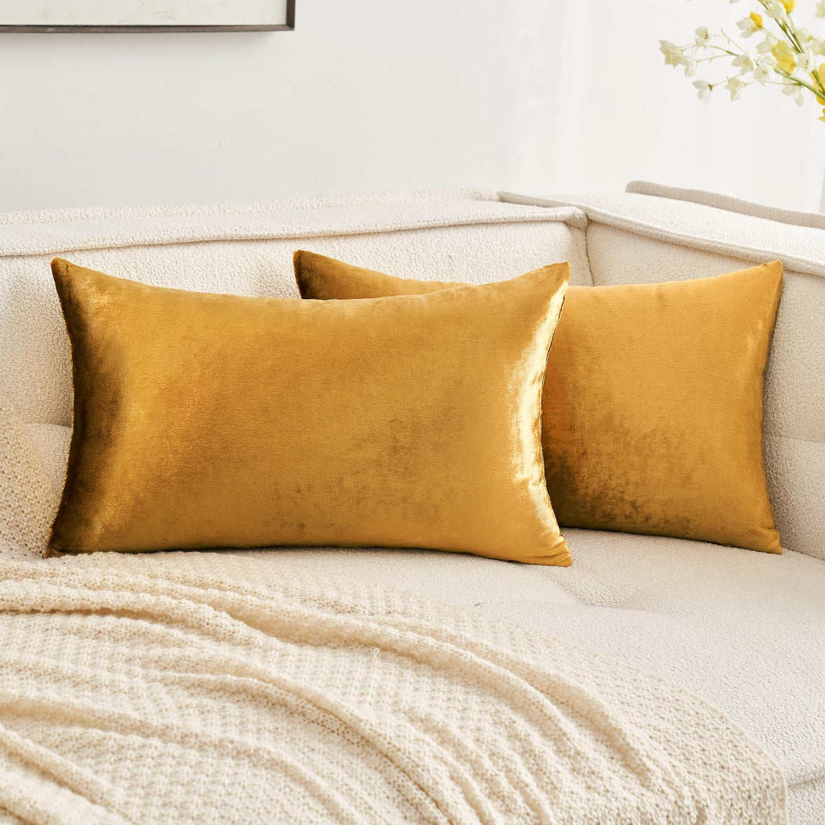 Miulee Pack Of 2 Velvet Soft Solid Decorative Square Throw Pillow Covers Set Fall Cushion Cases For Sofa Bedroom Couch 12 X 20 I