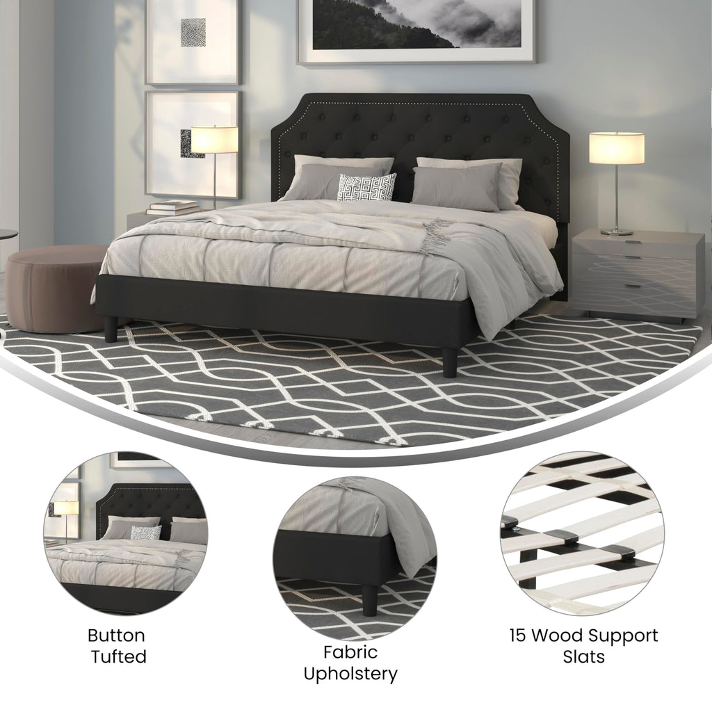 Flash Furniture Brighton King Size Tufted Upholstered Platform Bed In Black Fabric