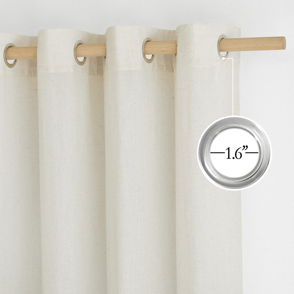 Nicetown Thick Linen Curtains Extra Long 120 Inch Length, Rustic Grommet Privacy Added Vertical Flax Semi Sheer Panels For Farmhouse/Living Room, Off White, W55 X L120, 2 Panels