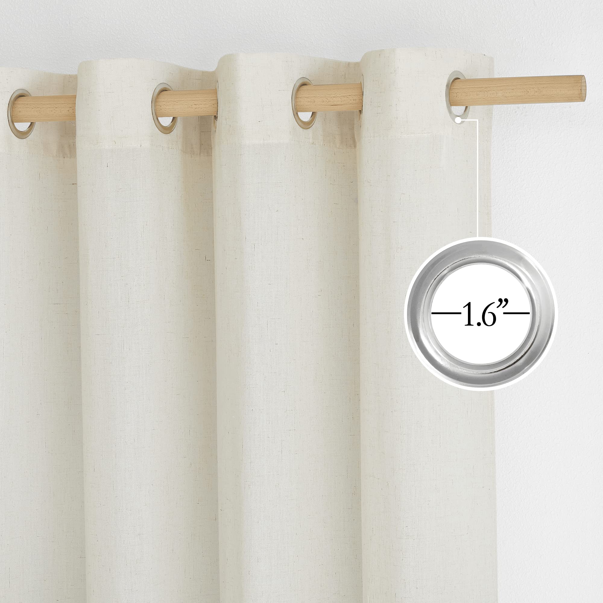 Nicetown Thick Linen Curtains Extra Long 120 Inch Length, Rustic Grommet Privacy Added Vertical Flax Semi Sheer Panels For Farmhouse/Living Room, Off White, W55 X L120, 2 Panels