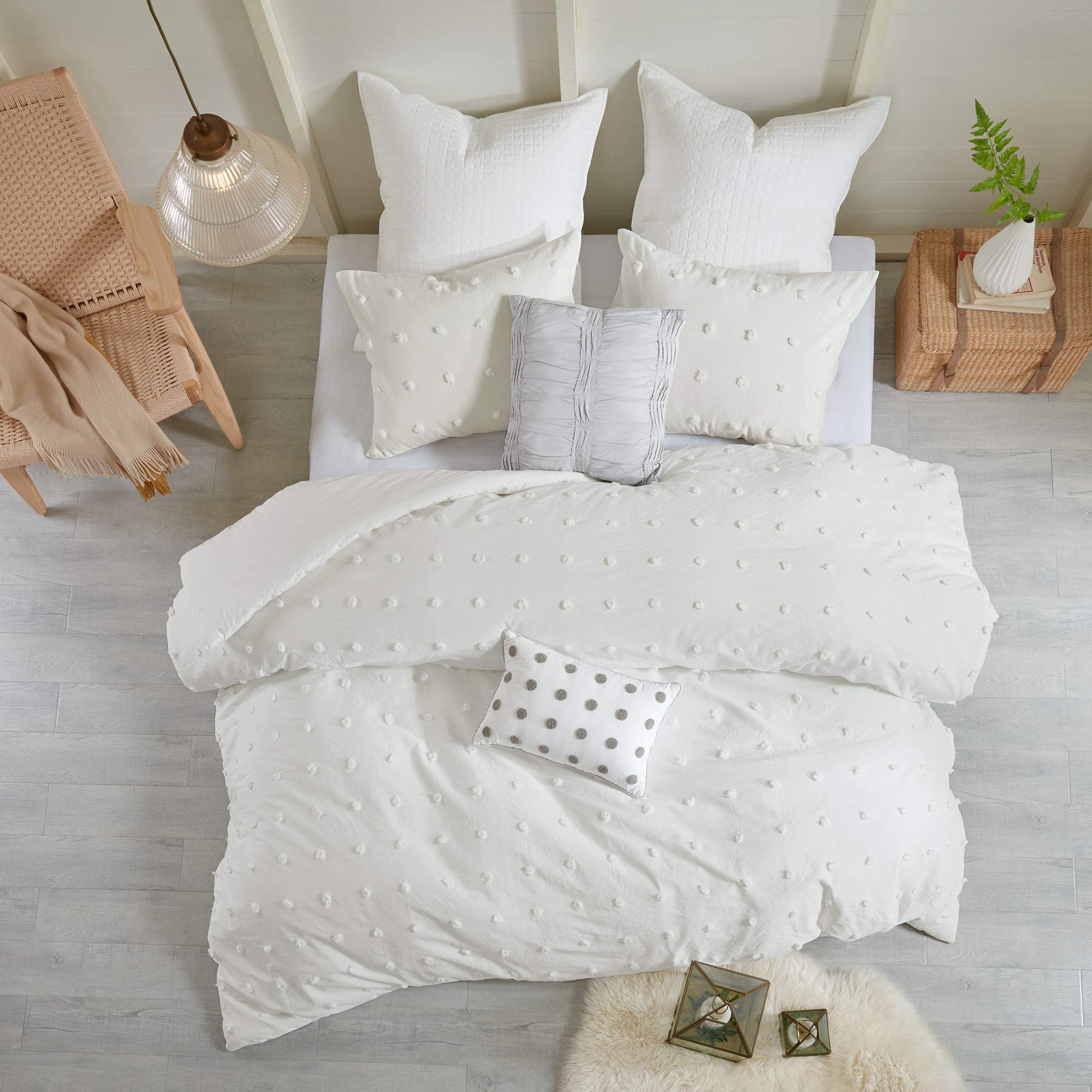 Urban Habitat Duvet Set 100% Cotton Jacquard, Tufts Accent, Shabby Chic All Season Cover For Comforter, Matching Shams,Pillows,