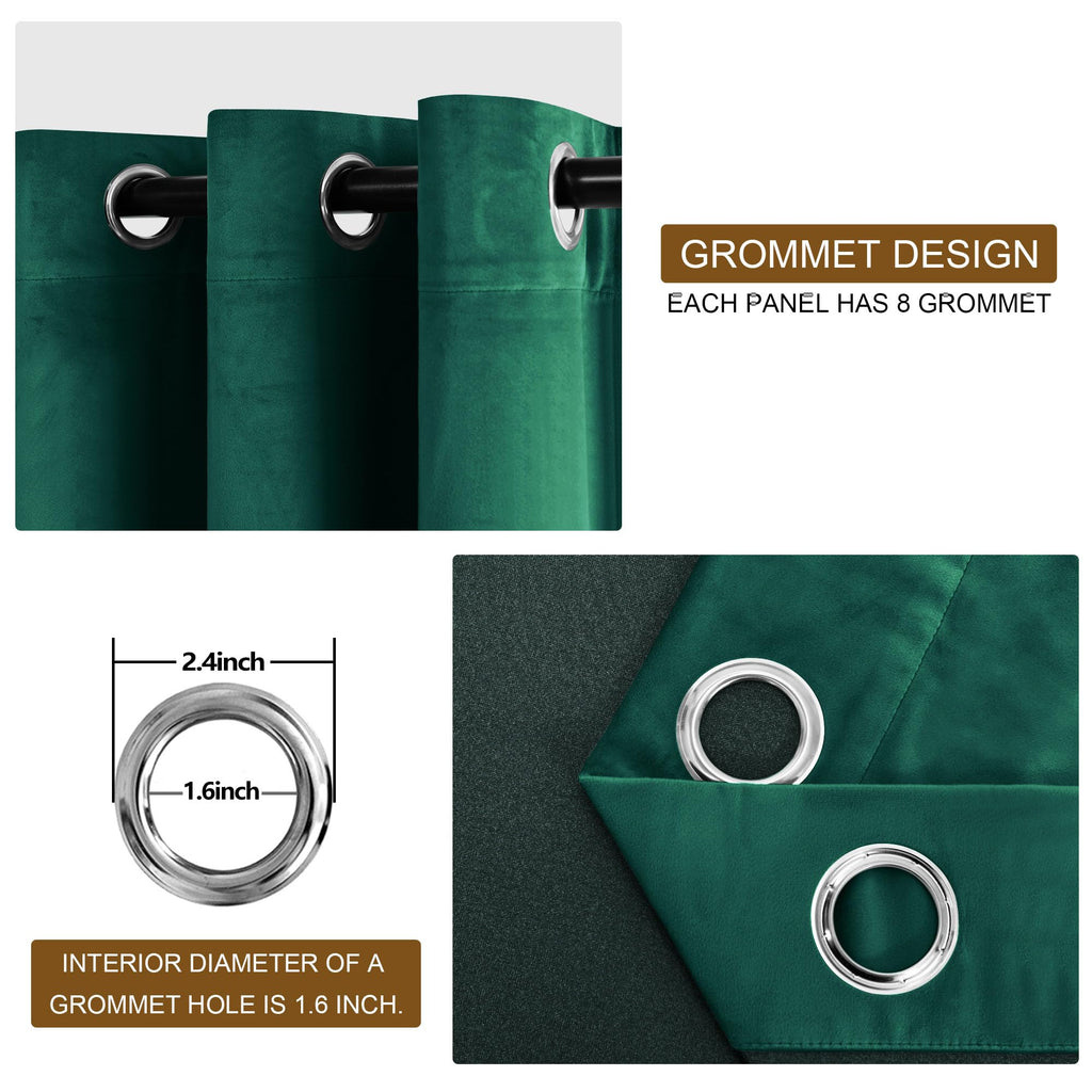 Dwcn Velvet Blackout Curtain Panels - Dark Green Bundleable Grommet Top Thermal Insulated Window Treatment Set Home Decor Modern
