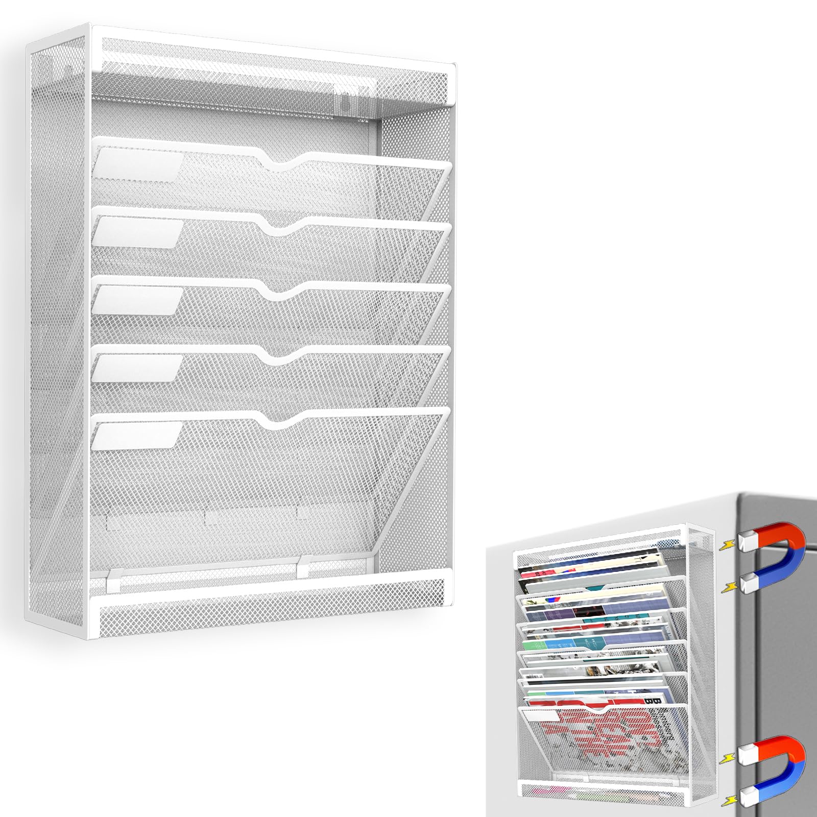 Lqpafz 7 Tier Magnetic File Holder, No Drilling Wall File Organizer For File Cabinets Whiteboard Refrigerator,Office,Classroom,