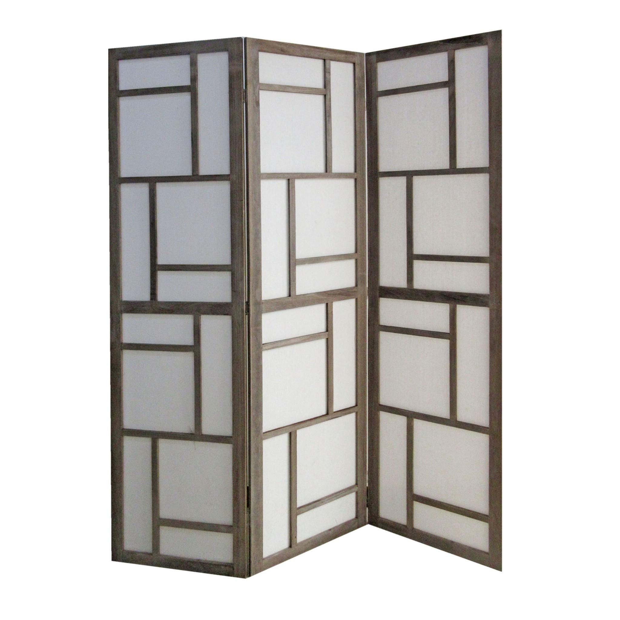 HomeRoots 67 x 1.5 x 50 Gray Fabric and Wood 3 Panel Screen Room Divider