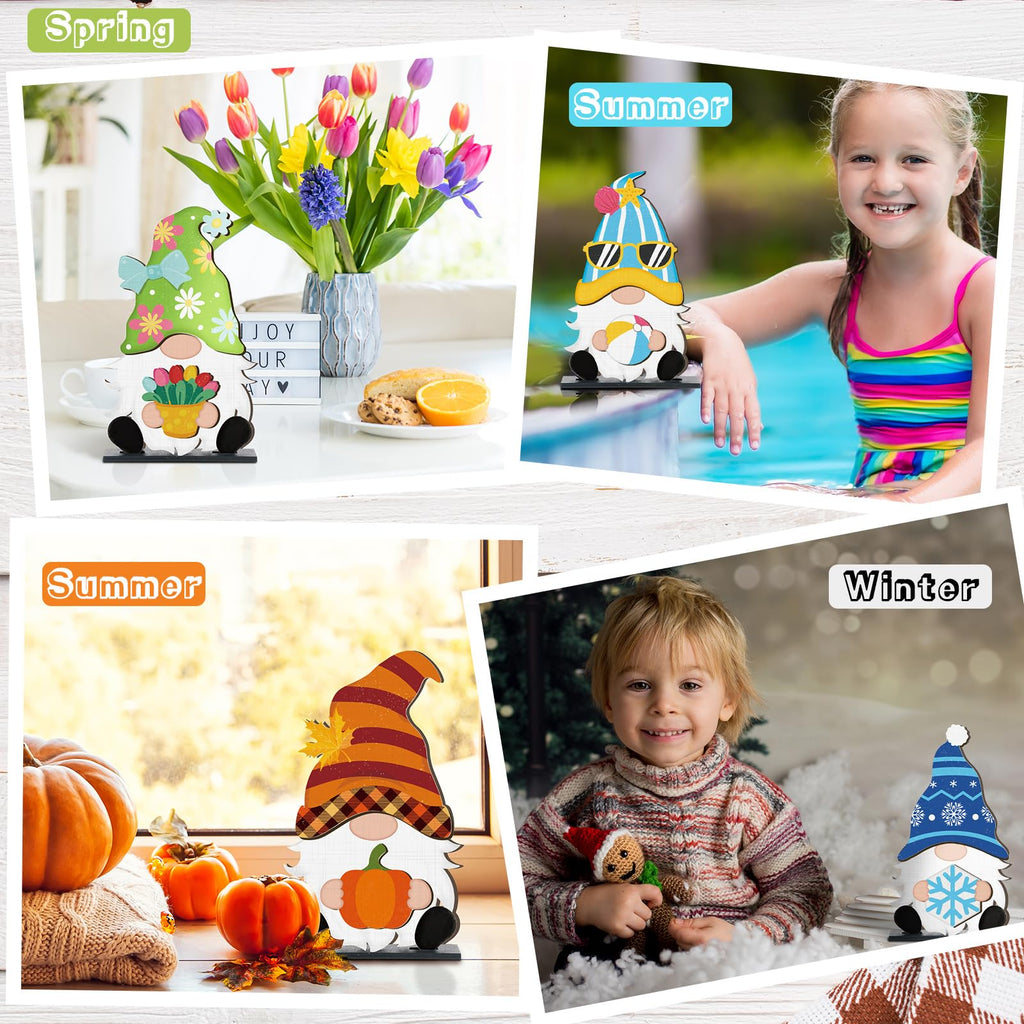 Blulu Fall Christmas Interchangeable Wooden Gnome Decor Diy Holiday Halloween Thanksgiving Seasonal Tiered Tray Decoration With