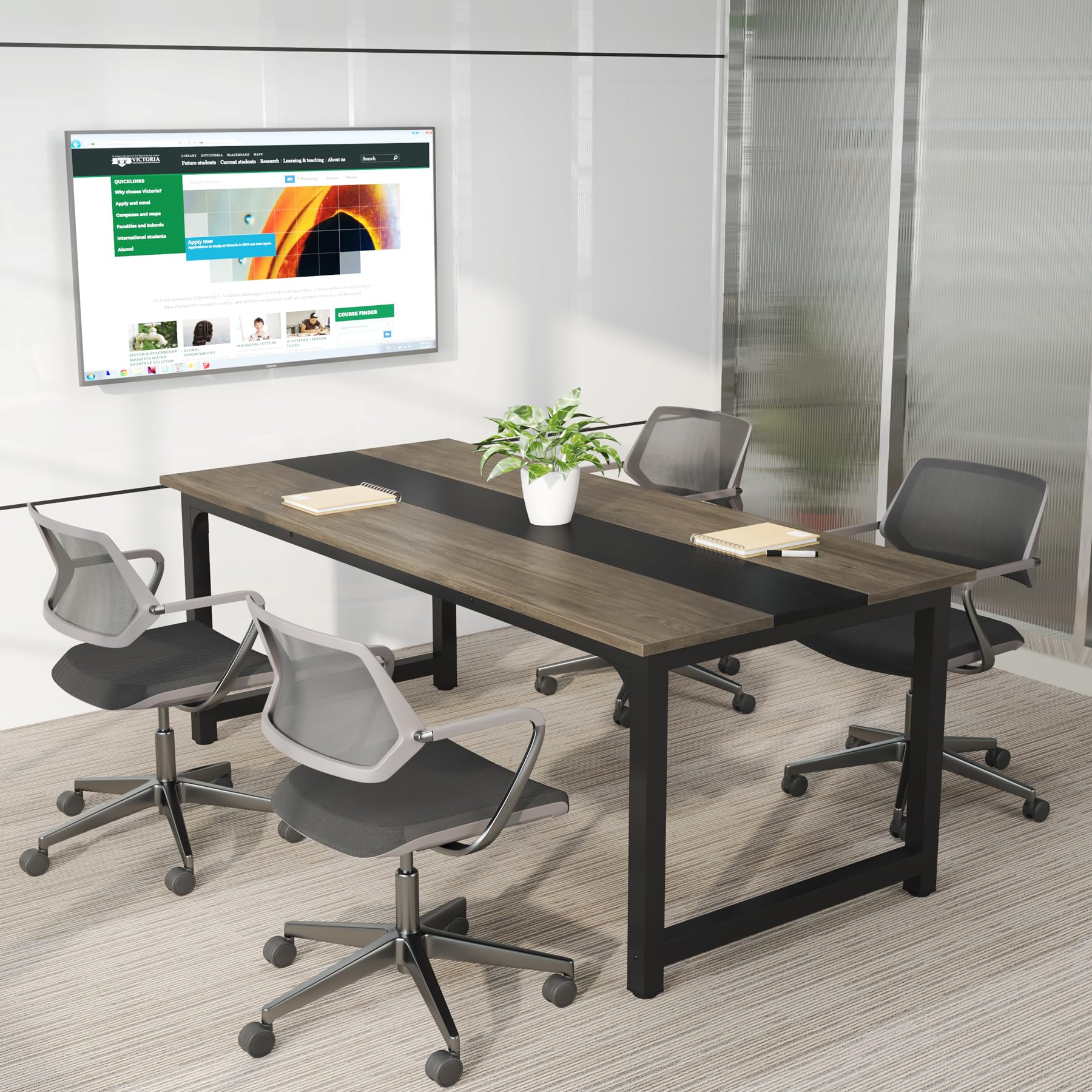 Tribesigns Modern Computer Desk, 70.8 X 31.5 Inch Large Office Desk Computer Table Study Writing Desk Workstation For Home Office, Grey/Black