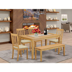 East West Furniture CAAN6-OAK-C 6 Piece Dining Table Set Contains a Rectangle Kitchen Table and 4 Linen Fabric Dining Chairs with a Bench, 36x60 Inch, Oak