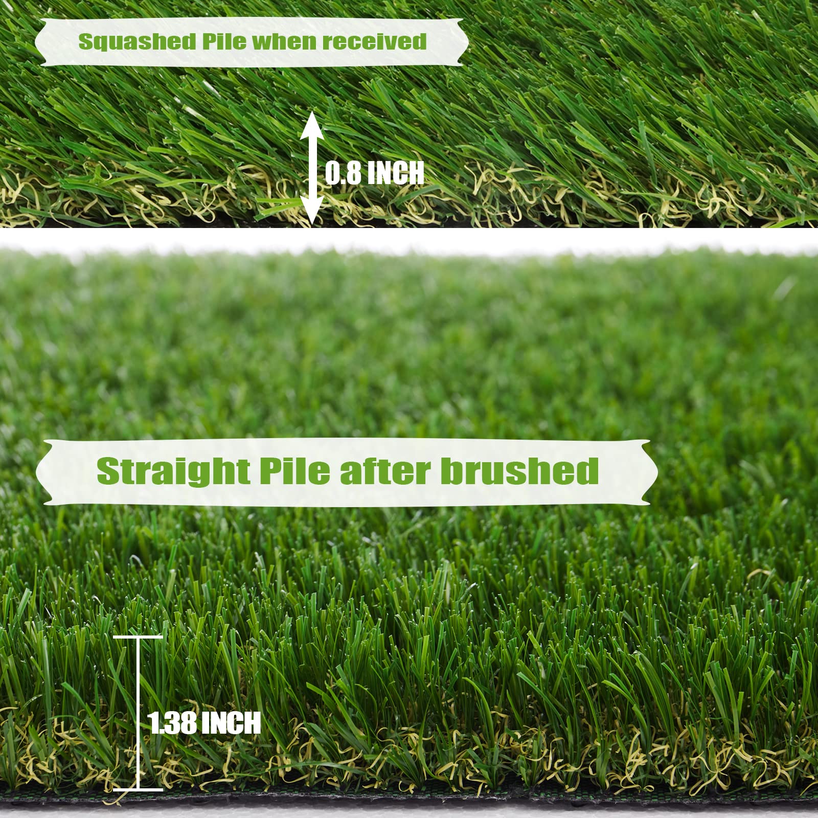 Zgr Premium Artificial Grass 7' X 19' Outdoor Rug, 1.38' Realistic Thick Turf For Garden, Yard, Fake Lawn, Dogs Synthetic Grass Mat, Non-Toxic, Rubber Backed With Drainage Holes, Customized Sizes