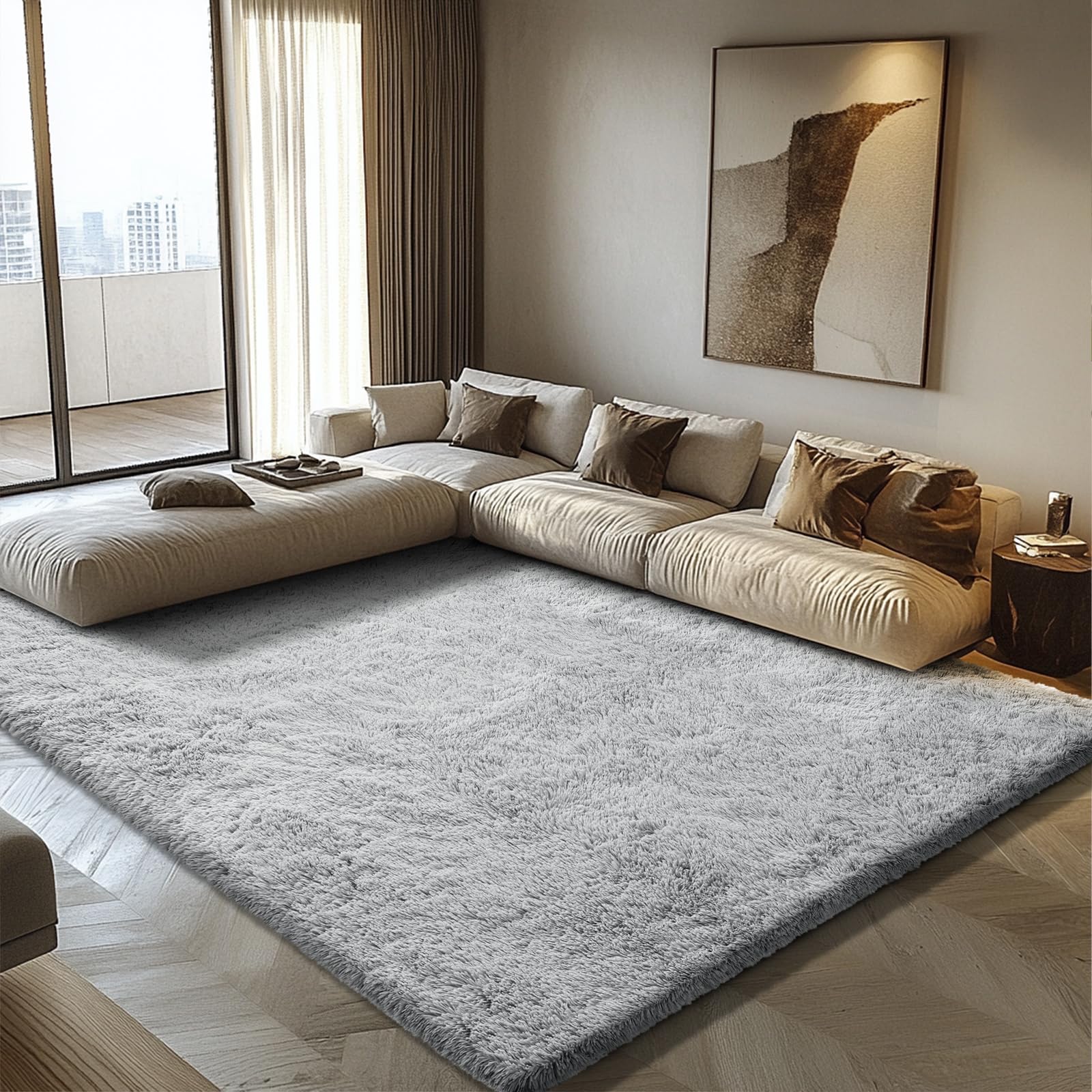 Shag Area Rug for Bedroom 4x6,Grey Fluffy Area Rugs for Living Room,Soft Fuzzy Rug Non-Shedding Indoor Plush Carpet for Kids Bed