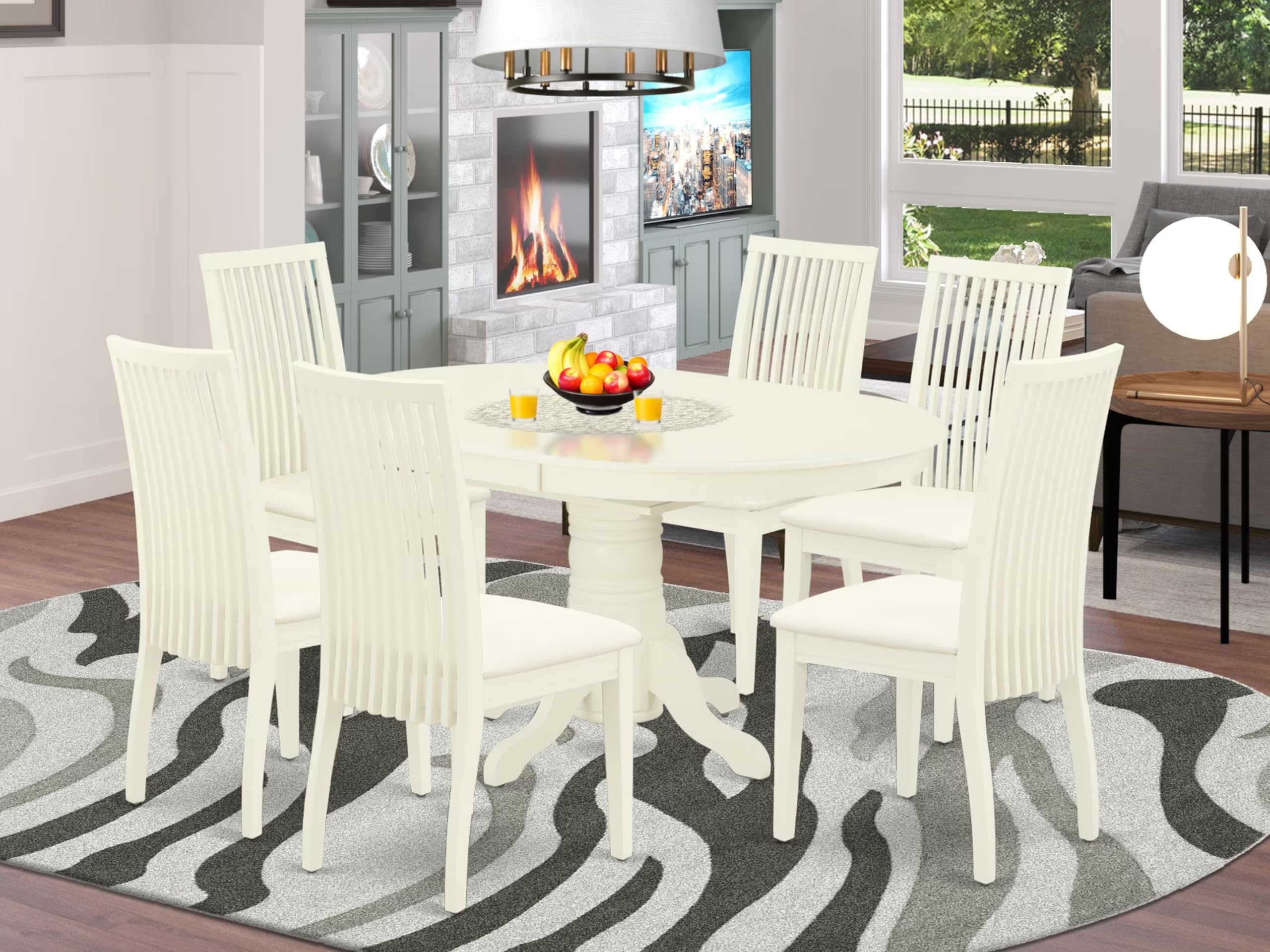 East West Furniture Avip7-Lwh-C 7 Piece Kitchen Table & Chairs Set Consist Of An Oval Dining Room Table With Butterfly Leaf And 6 Linen Fabric Upholstered Chairs, 42X60 Inch, Linen White