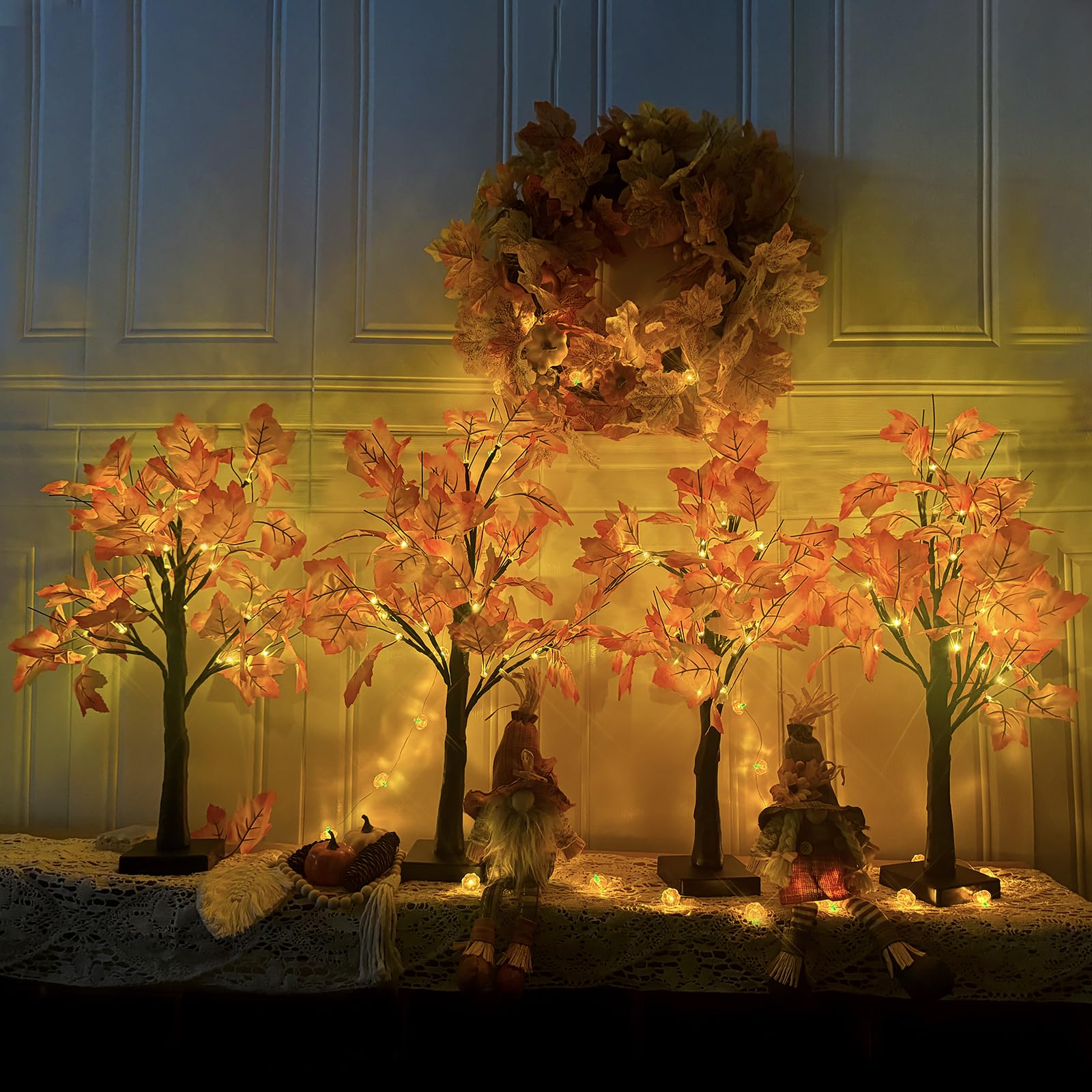 4Pcs Fall Lighted Maple Tree Decor 2FT96LED USB&Battery Operated Artificial Autumn Light up Trees Lights for Harvest Thanksgivin
