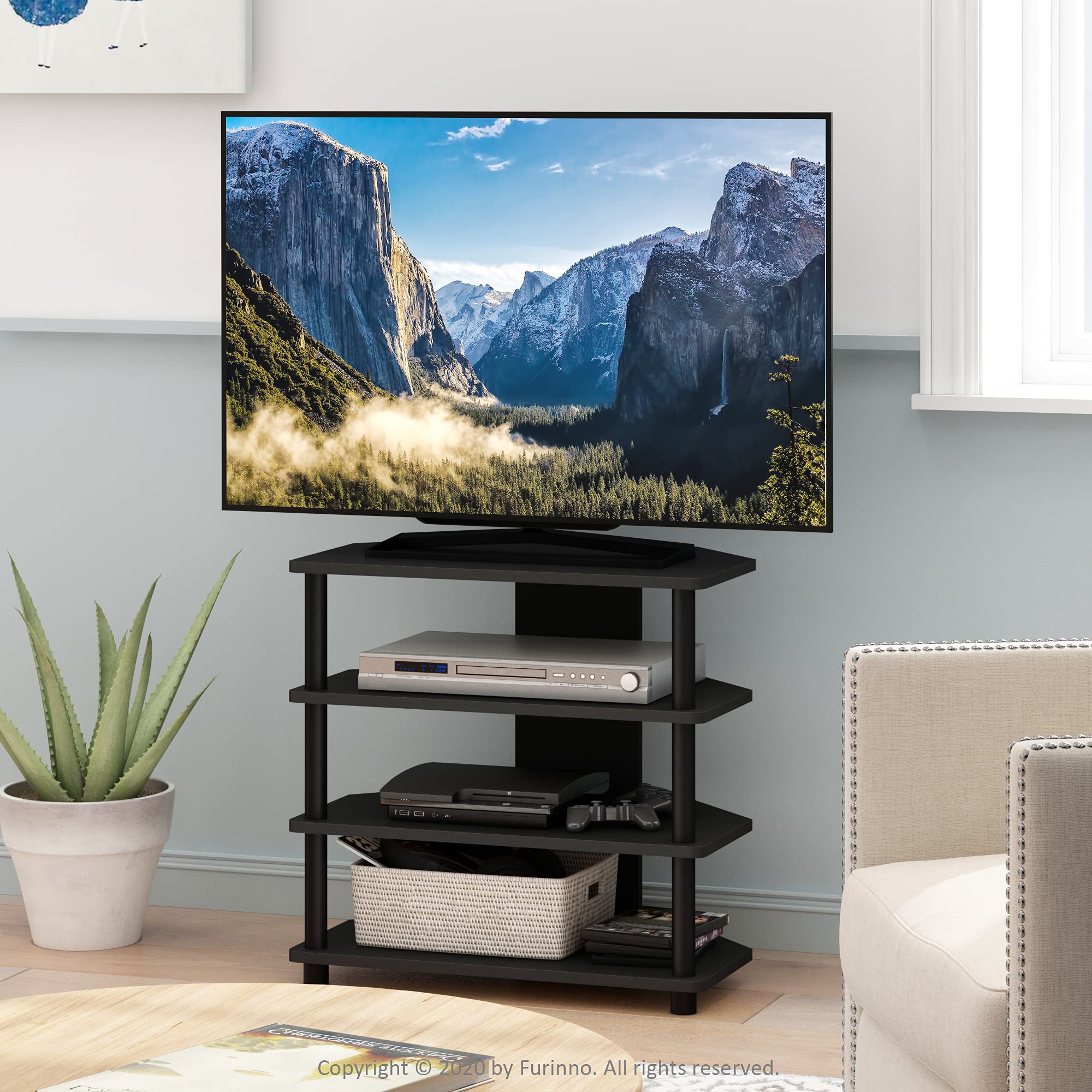 Furinno Turn-N-Tube Easy Assembly 4-Tier Petite Entertainment Center / Tv Stand / Tv Unit / Tv Desk, Blackwood