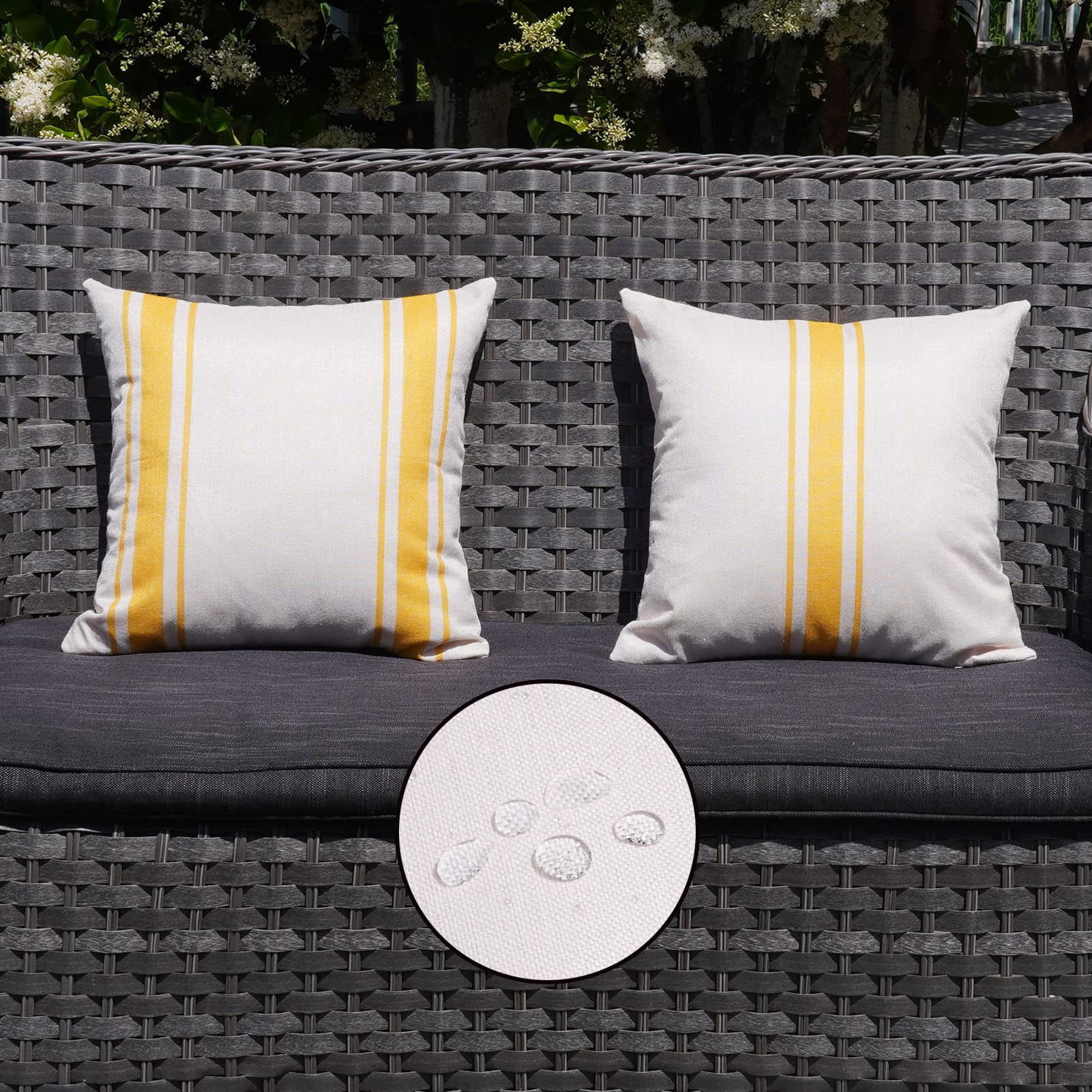 Onway Outdoor Pillow Covers Waterproof 16X16 Set Of 2 Decorative Linen Throw Pillow Cover Beige And Yellow Striped Outdoor Pillo