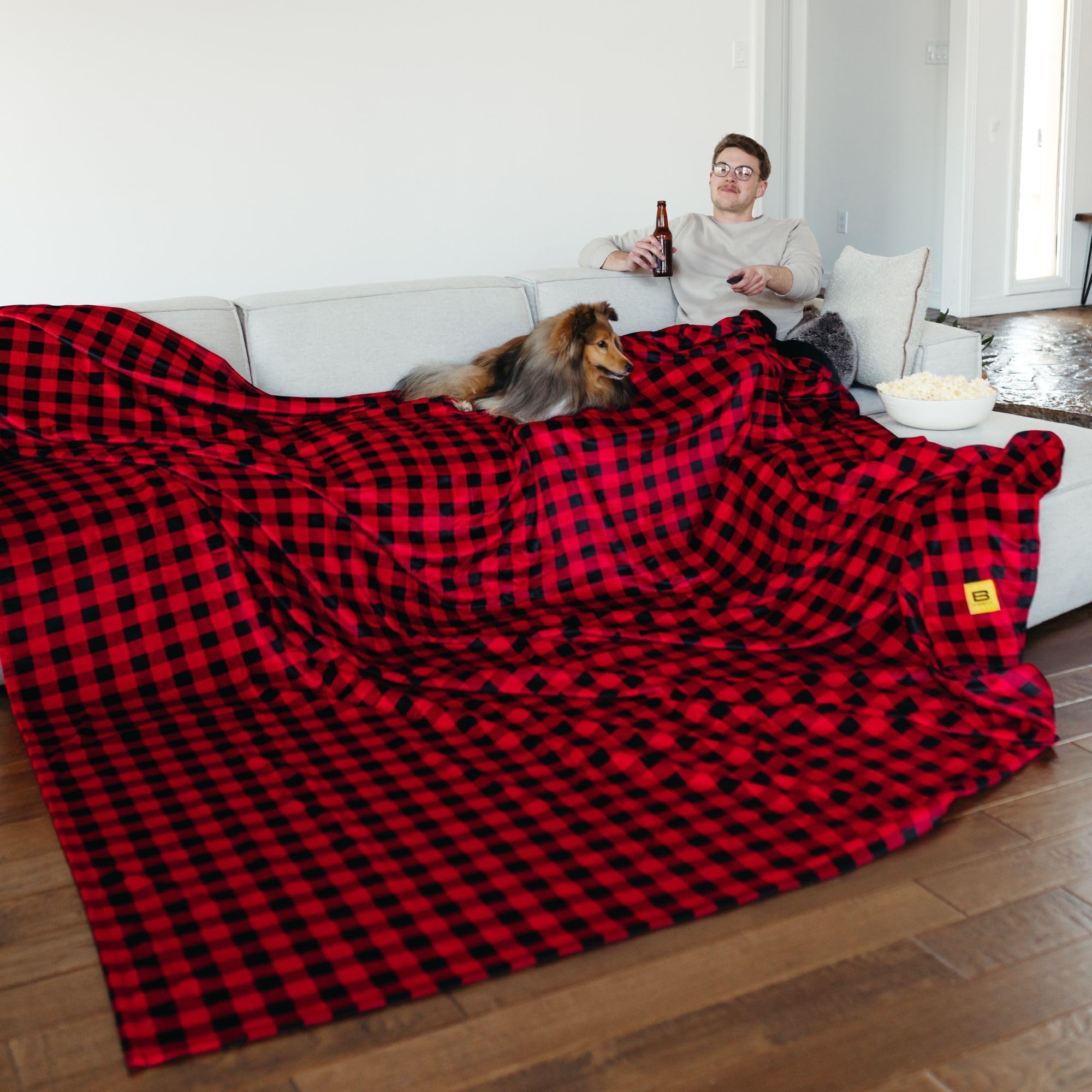 Big Blanket Co    Original Stretch    Red Plaid | Extra Large Blanket | 100 Square Feet | Soft, Giant Blanket That Fits The Whol