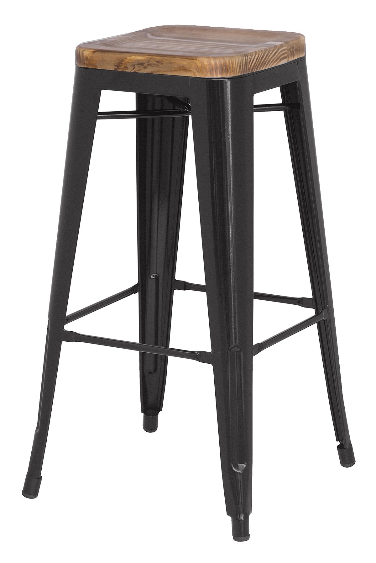 New Pacific Direct Metropolis Metal Backless Bar Stool 30&quot; Wood Seat,Indoor/Outdoor Ready,Black,Set of 4