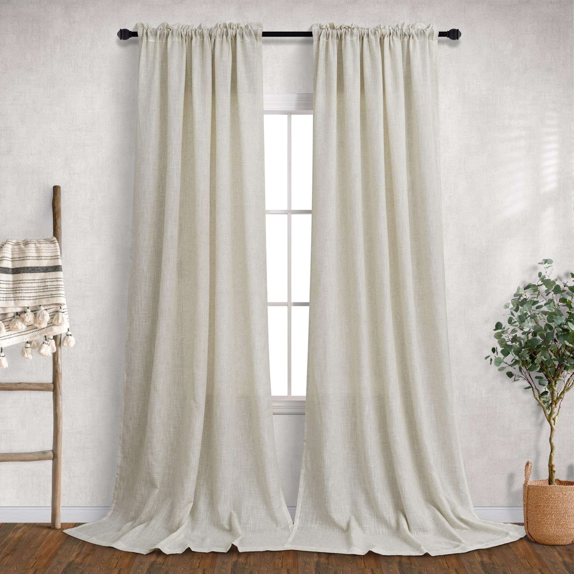 Mrs.Naturall Beige Curtains 5 Ft Wide By 108 Inches Long For Bedroom 2 Panels Rod Pocket Sheer Large Linen Drapes Light Filter Extra Wide Curtain For Living Room Dining Hallway 60 X 108 Length 5X9 Ft