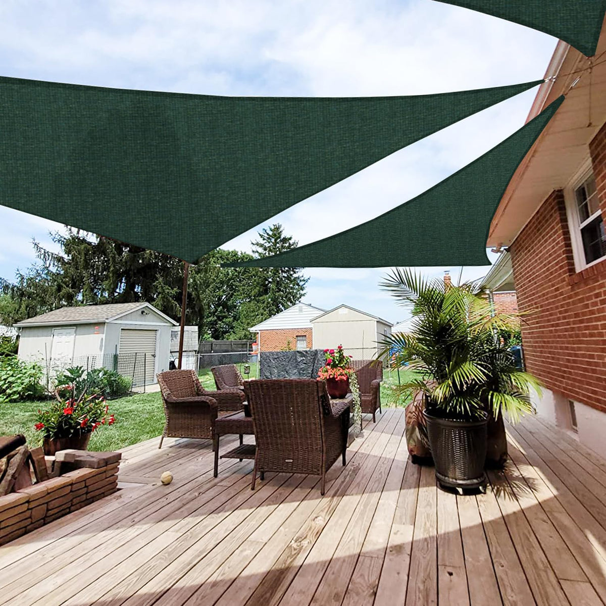Patio Paradise 9' X 9' X 9' Green Sun Shade Sail Triangle Canopy, 180 Gsm Permeable Canopy Pergolas Top Cover, Permeable Uv Bloc