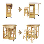 Casual Home Natural Breakfast Kitchen Cart With Drop-Leaf Table