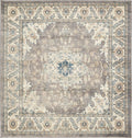 Unique Loom Salzburg Collection Classic Traditional Design Oriental Inspired Border Area Rug, 5 ft Square, Gray/Beige