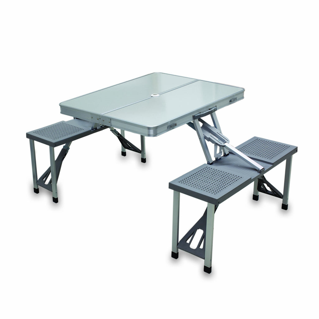 Oniva - A Picnic Time Brand - Aluminum Folding Picnic Table - Camping Table - Outdoor Table With Umbrella Hole, (Silver), 36 X 5 X 18