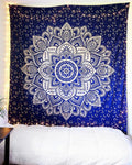 raajsee Blue Gold Mandala Tapestry Bedroom Aesthetic - Indie Wall Tapestry Hippie Room Decor - Boho Tapestrys -Trippy Large Tape