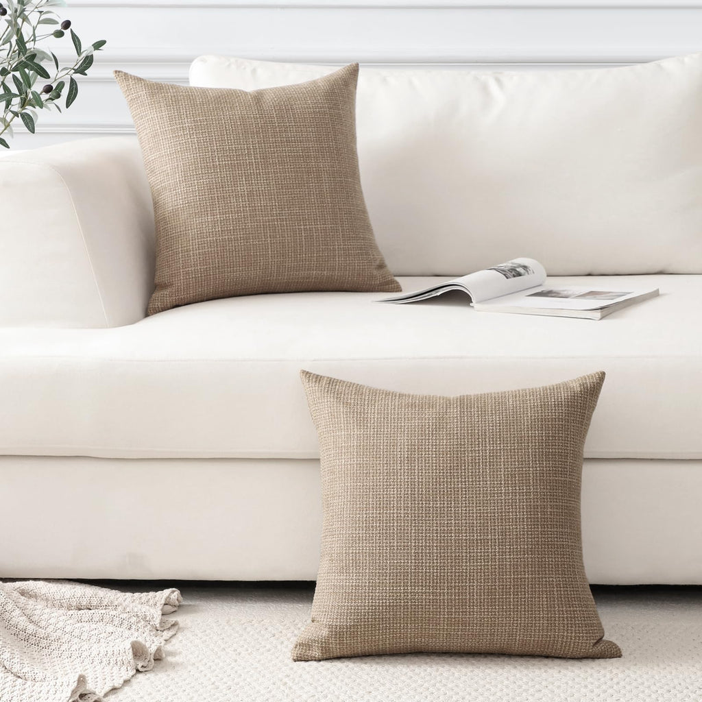 Otostar Linen Throw Pillow Covers Set Of 2 Decorative Square Pillowcases Cushion Covers 28X28 Inch For Home Decor Sofa Bedroom Car 70 X 70 Cm Light Coffee